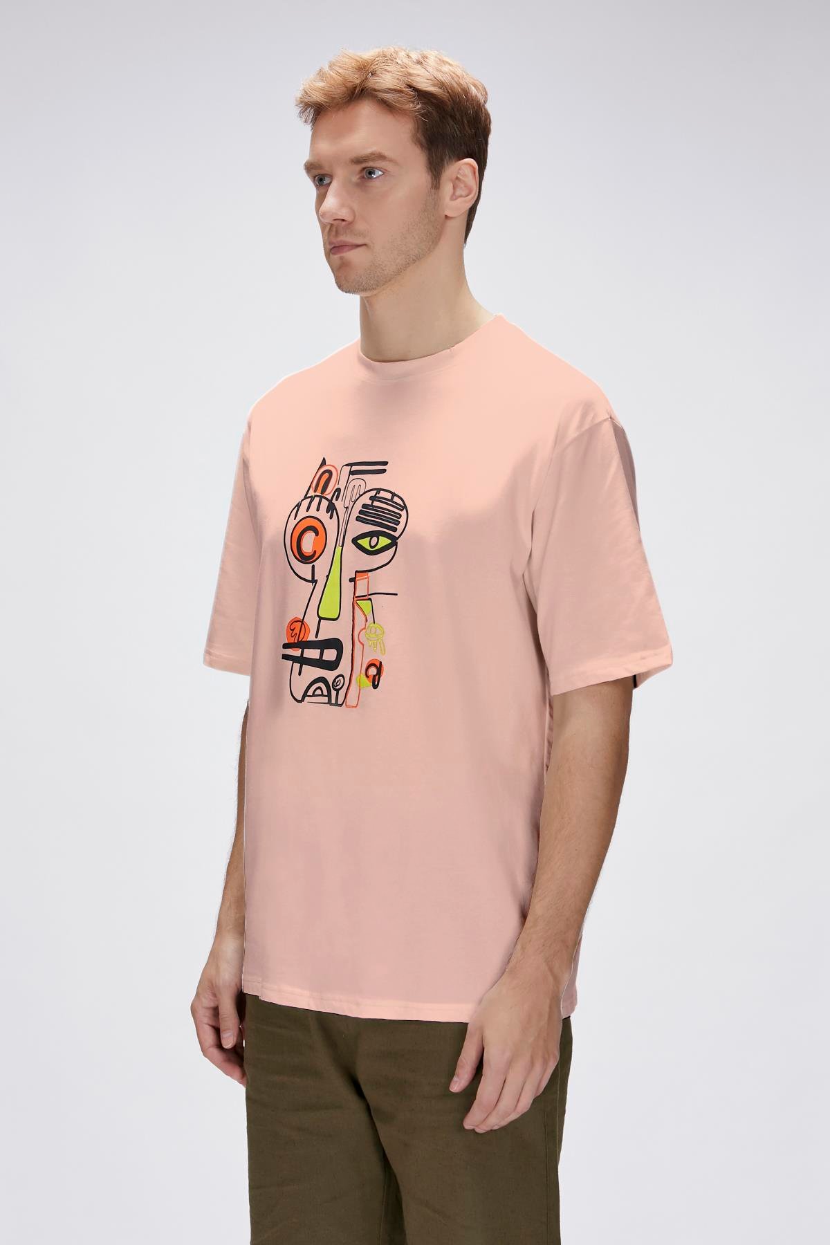 Collis pembe Erkek Baskılı Tişört