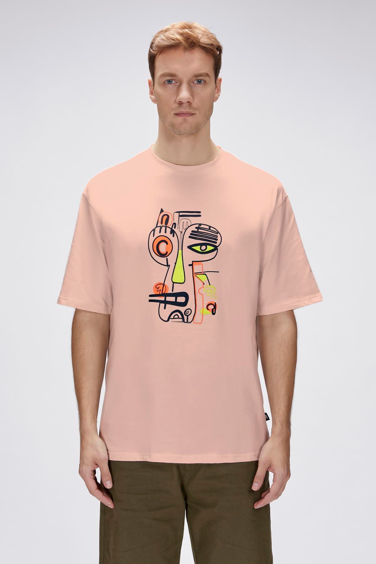 Collis pembe Erkek Baskılı Tişört