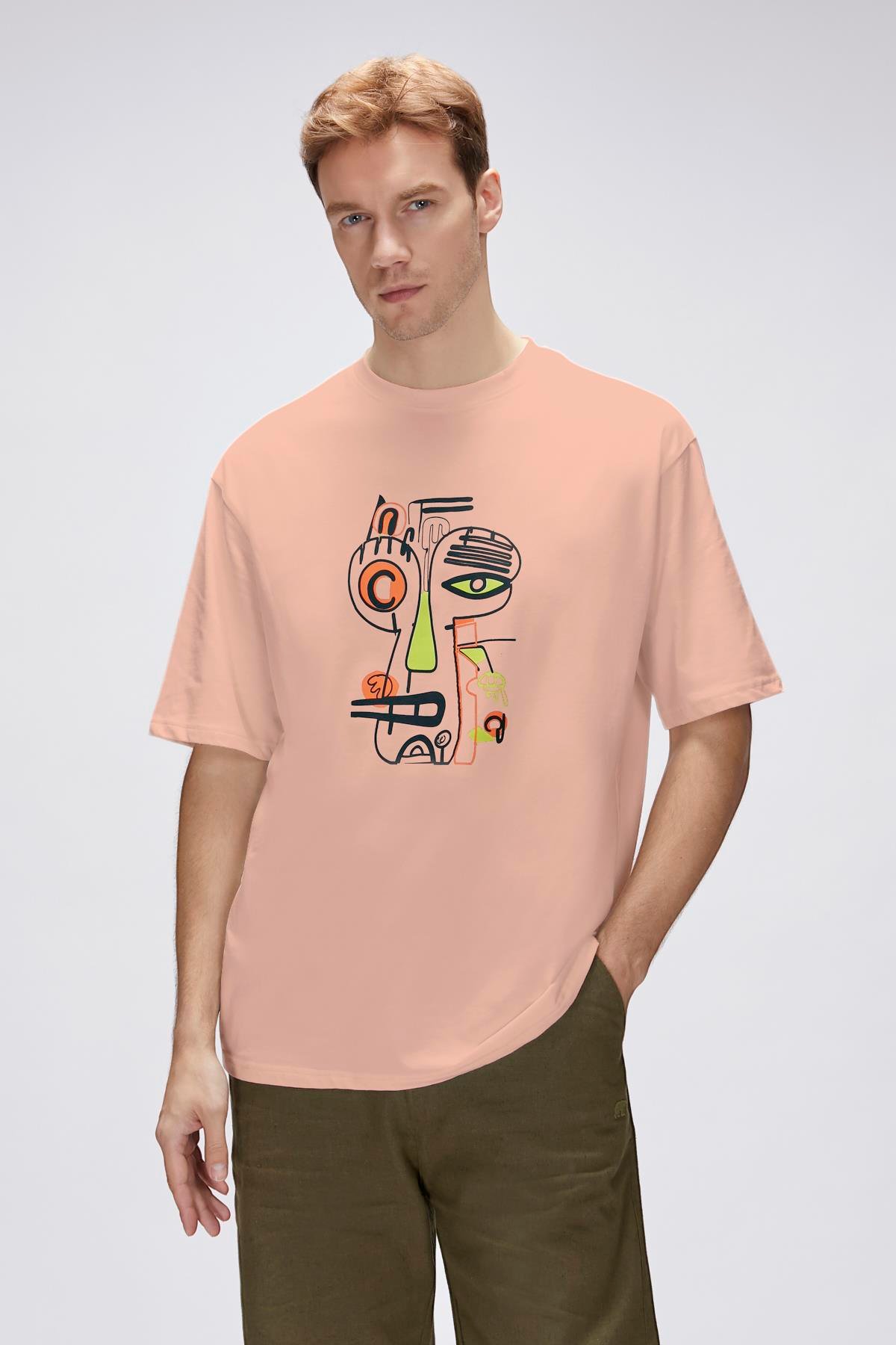 Collis pembe Erkek Baskılı Tişört