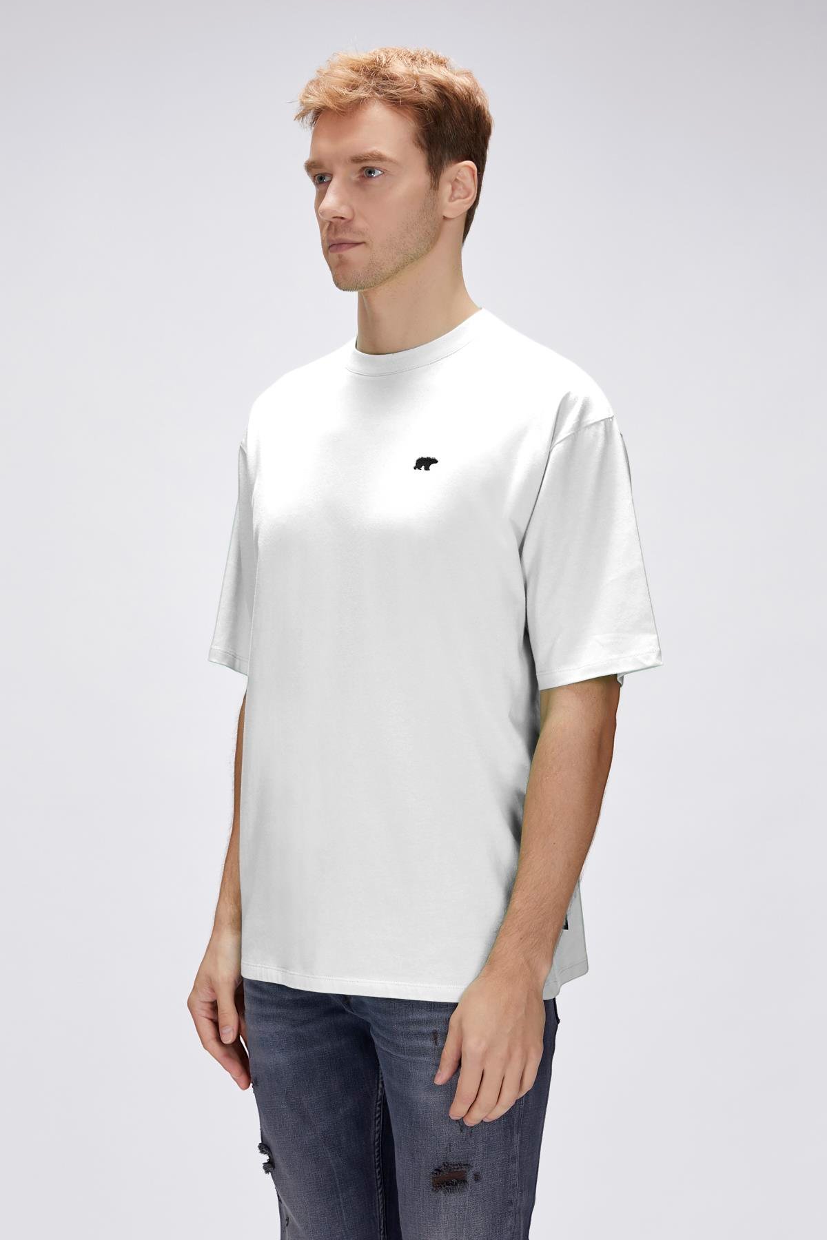 Damon Beyaz Erkek Oversize Tişört