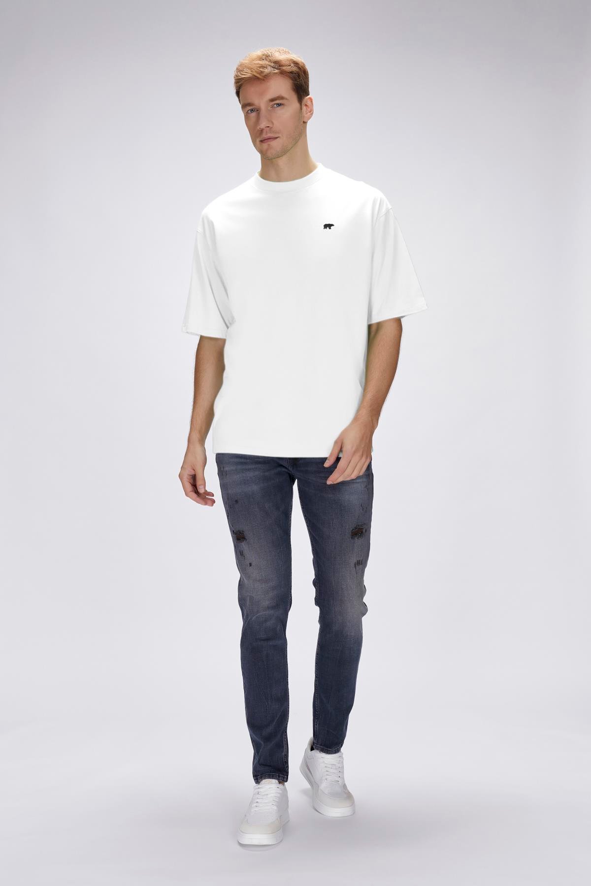 Damon Beyaz Erkek Oversize Tişört