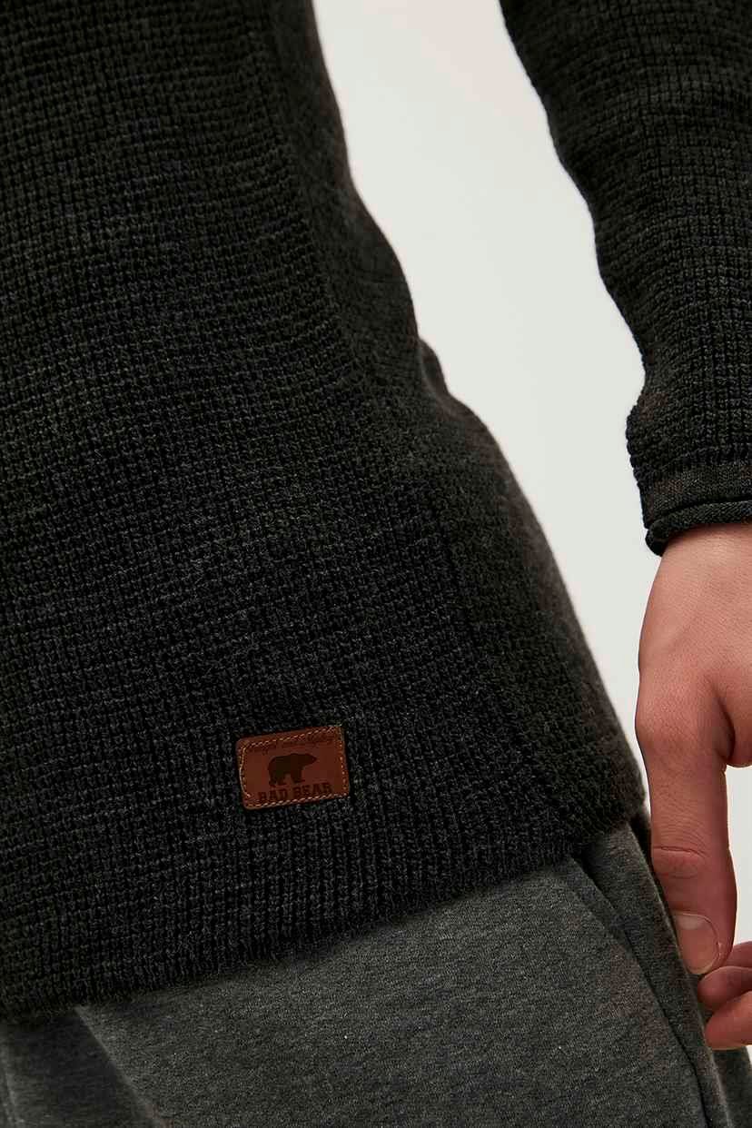 Dapple Knit Antrasit Bisiklet Yaka Erkek Triko Kazak