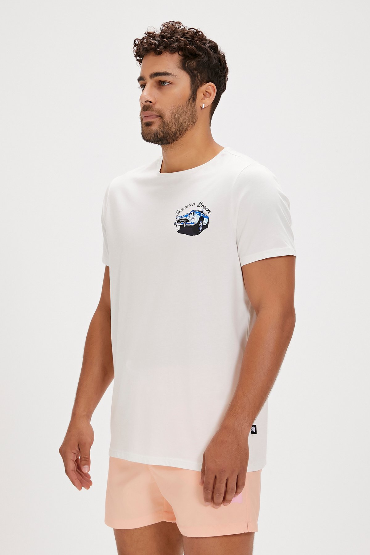 Dustin Beyaz Baskılı Erkek Tişört