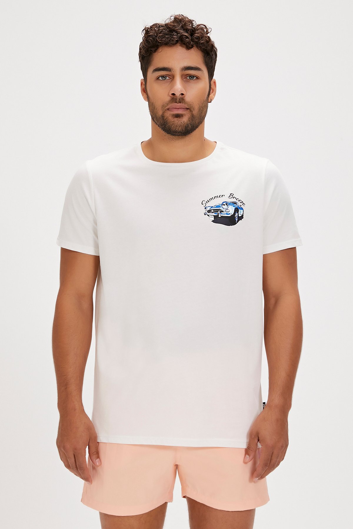 Dustin Beyaz Baskılı Erkek Tişört