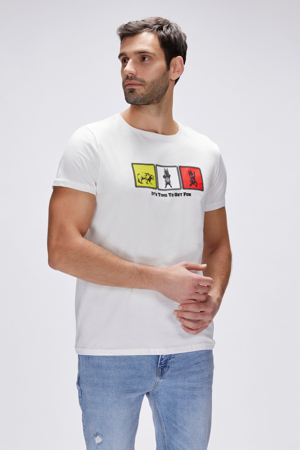 Entree Beyaz Erkek Baskılı Tişört