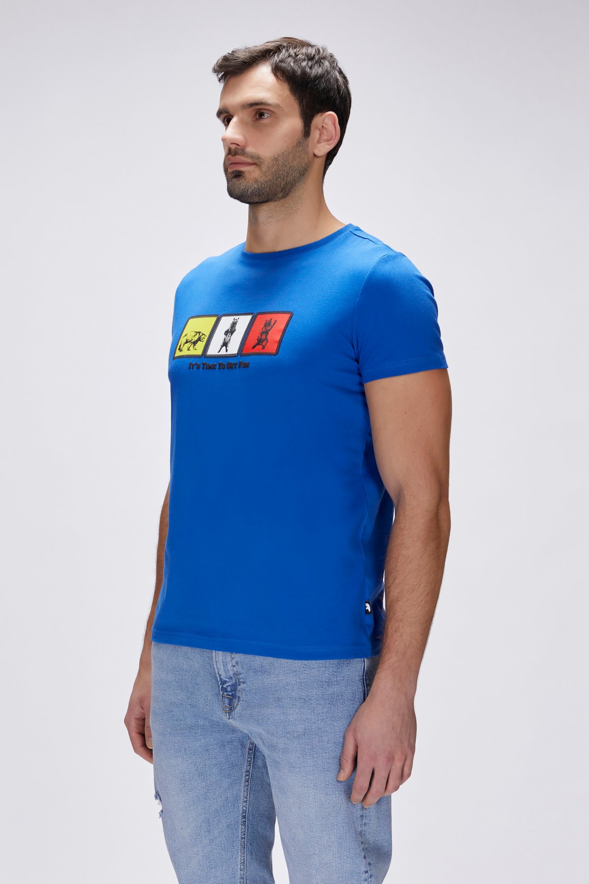 Entree Saks Mavisi Erkek Baskılı Tişört