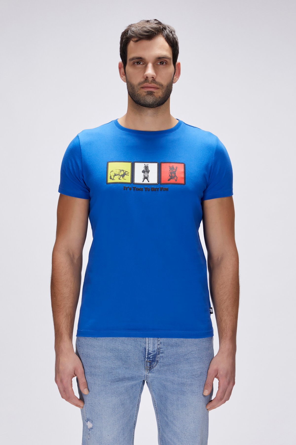 Entree Saks Mavisi Erkek Baskılı Tişört