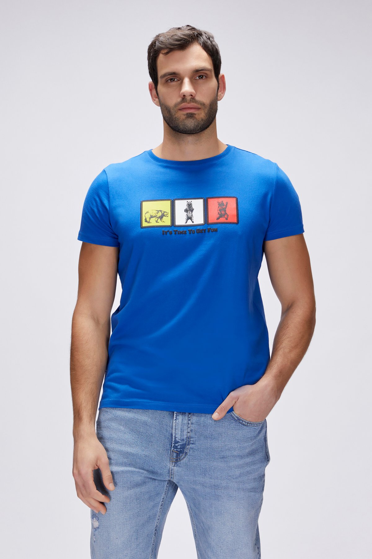 Entree Saks Mavisi Erkek Baskılı Tişört