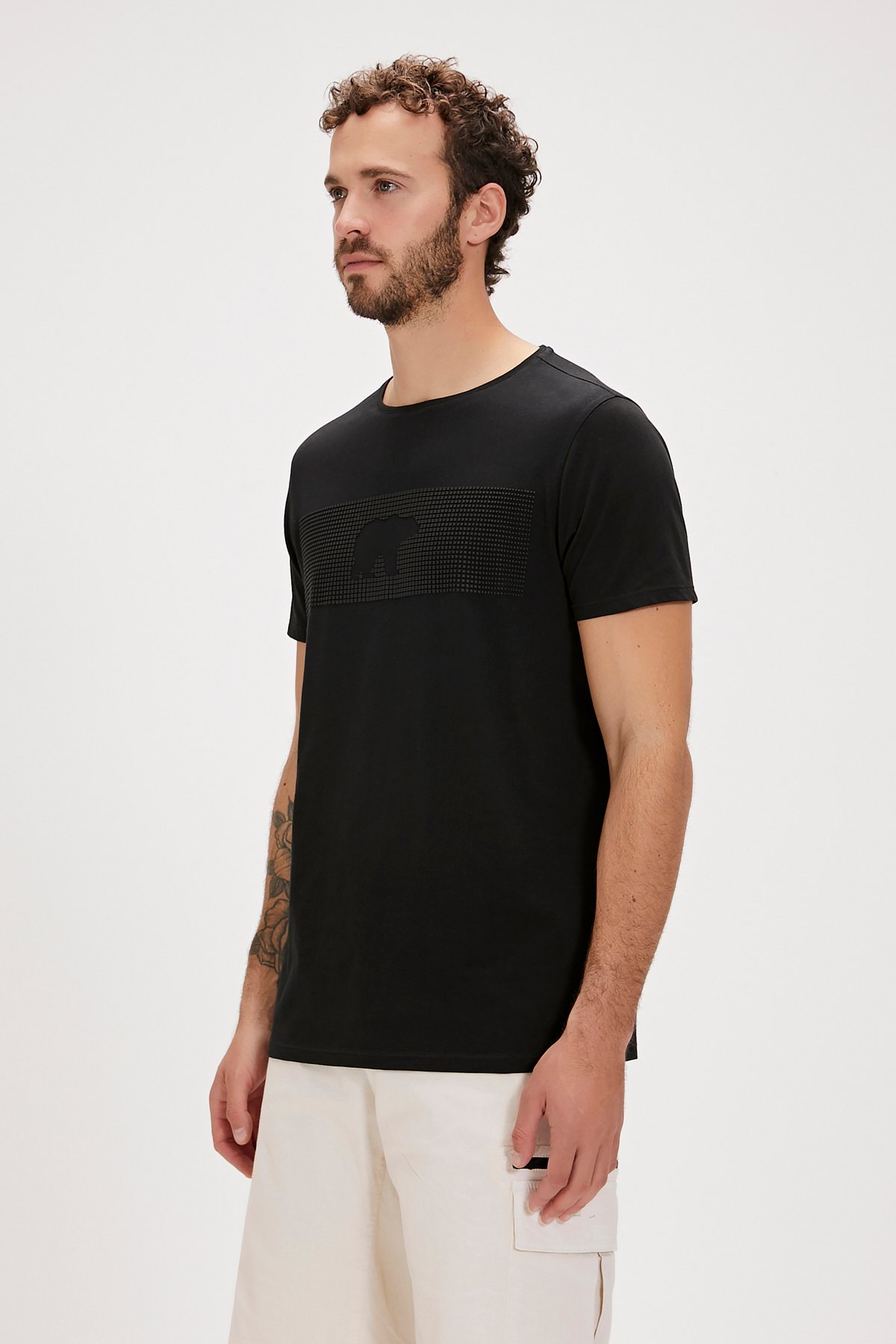 Fancy Mat Siyah Baskılı Erkek Tişört