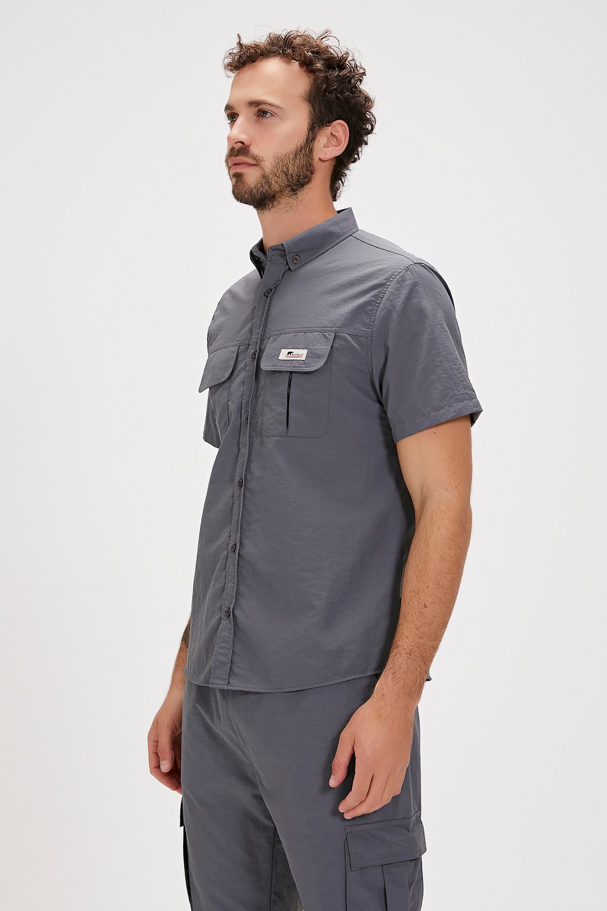 Fernardo Asfalt Baskılı Kısa Kollu Erkek Gömlek