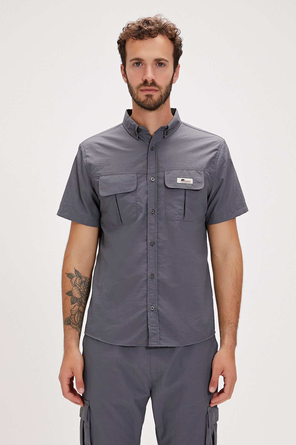 Fernardo Asfalt Baskılı Kısa Kollu Erkek Gömlek