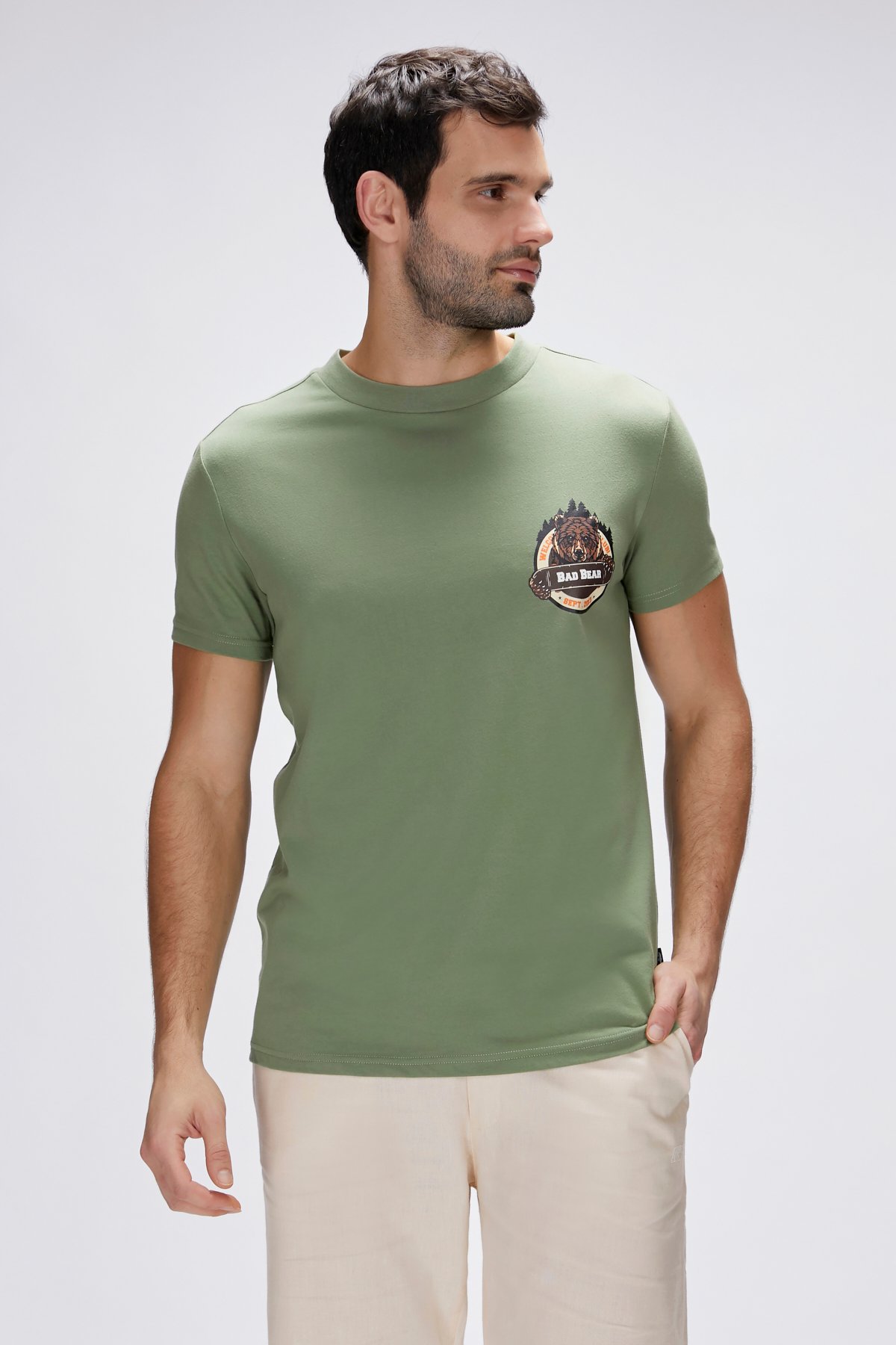 Flint Yeşil Erkek Baskılı Tişört