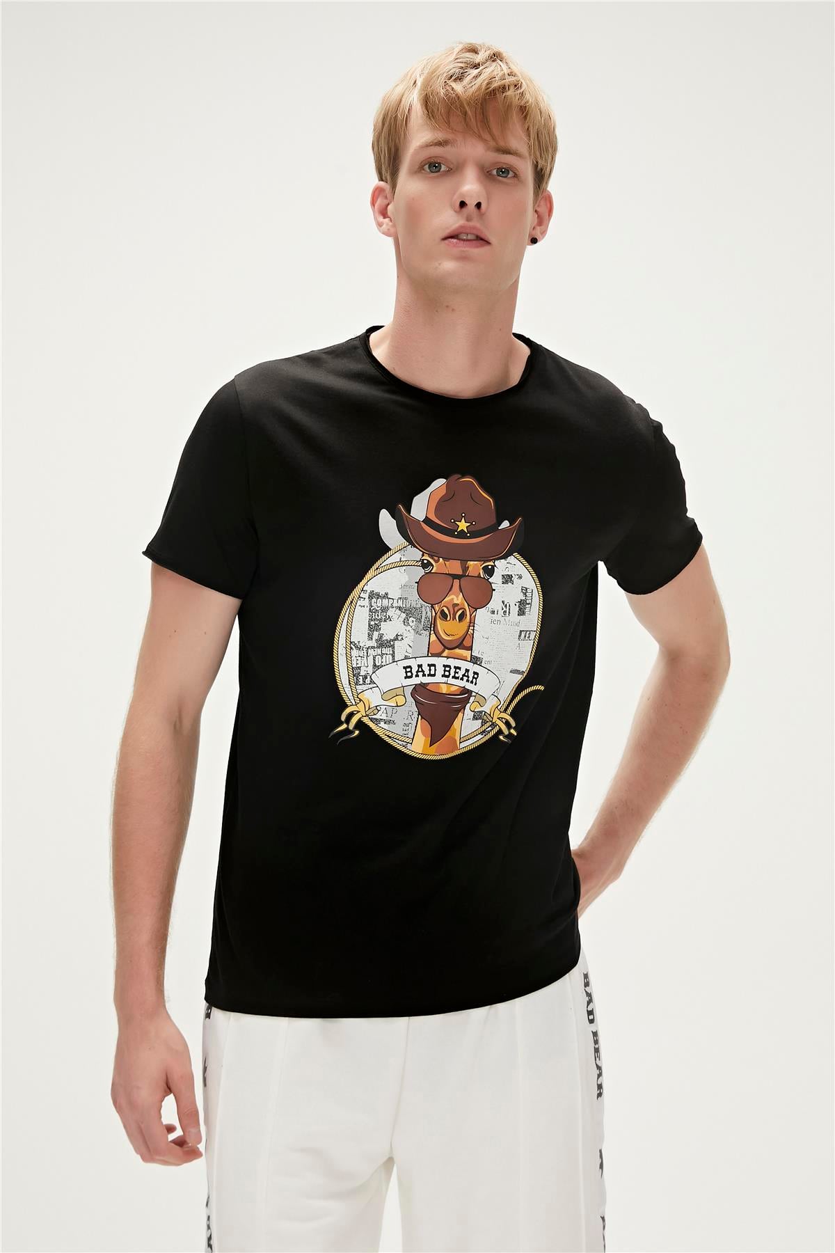 Giraffe T-Shirt Siyah Baskılı Erkek Tişört 
