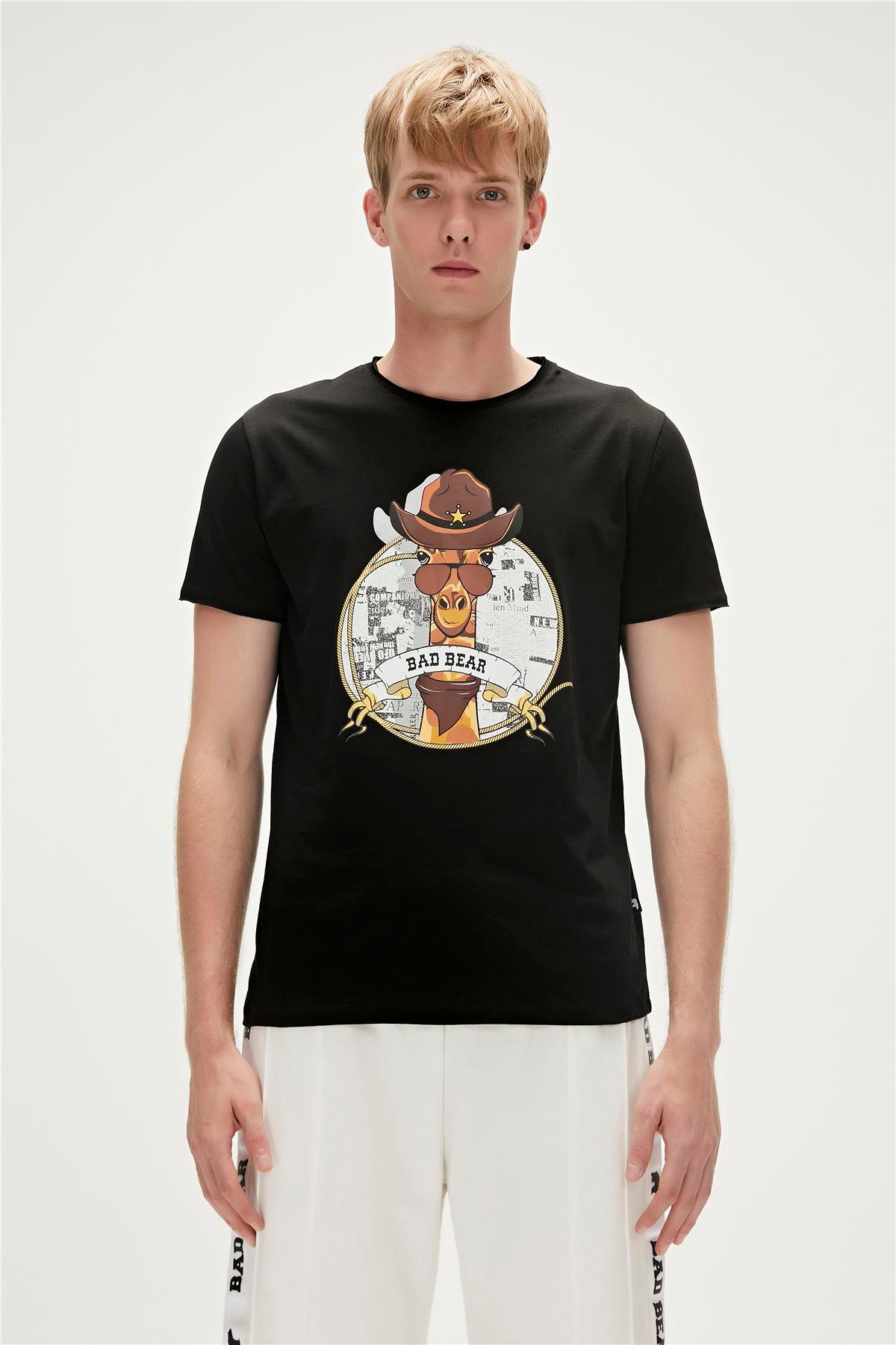 Giraffe T-Shirt Siyah Baskılı Erkek Tişört 