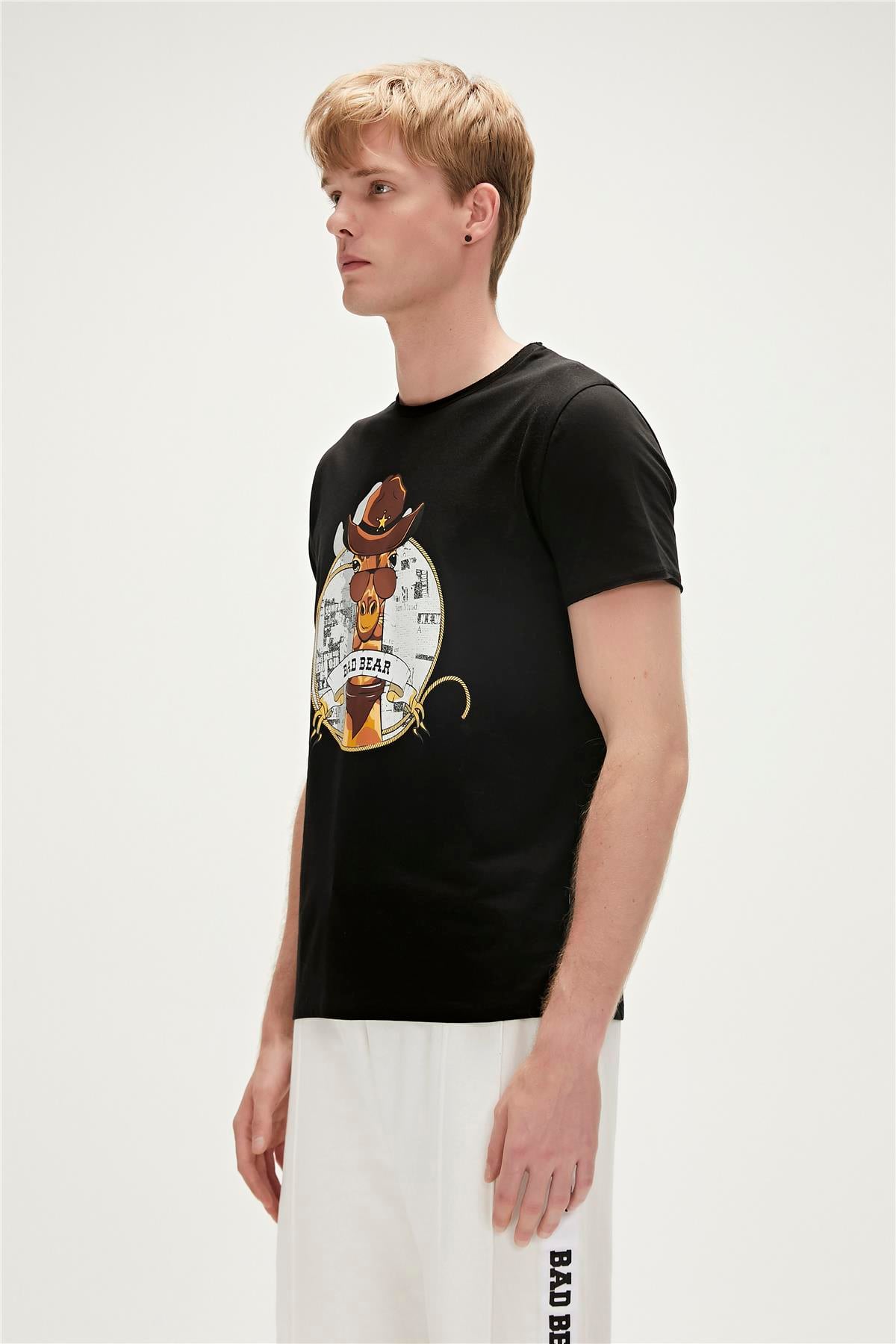 Giraffe T-Shirt Siyah Baskılı Erkek Tişört 
