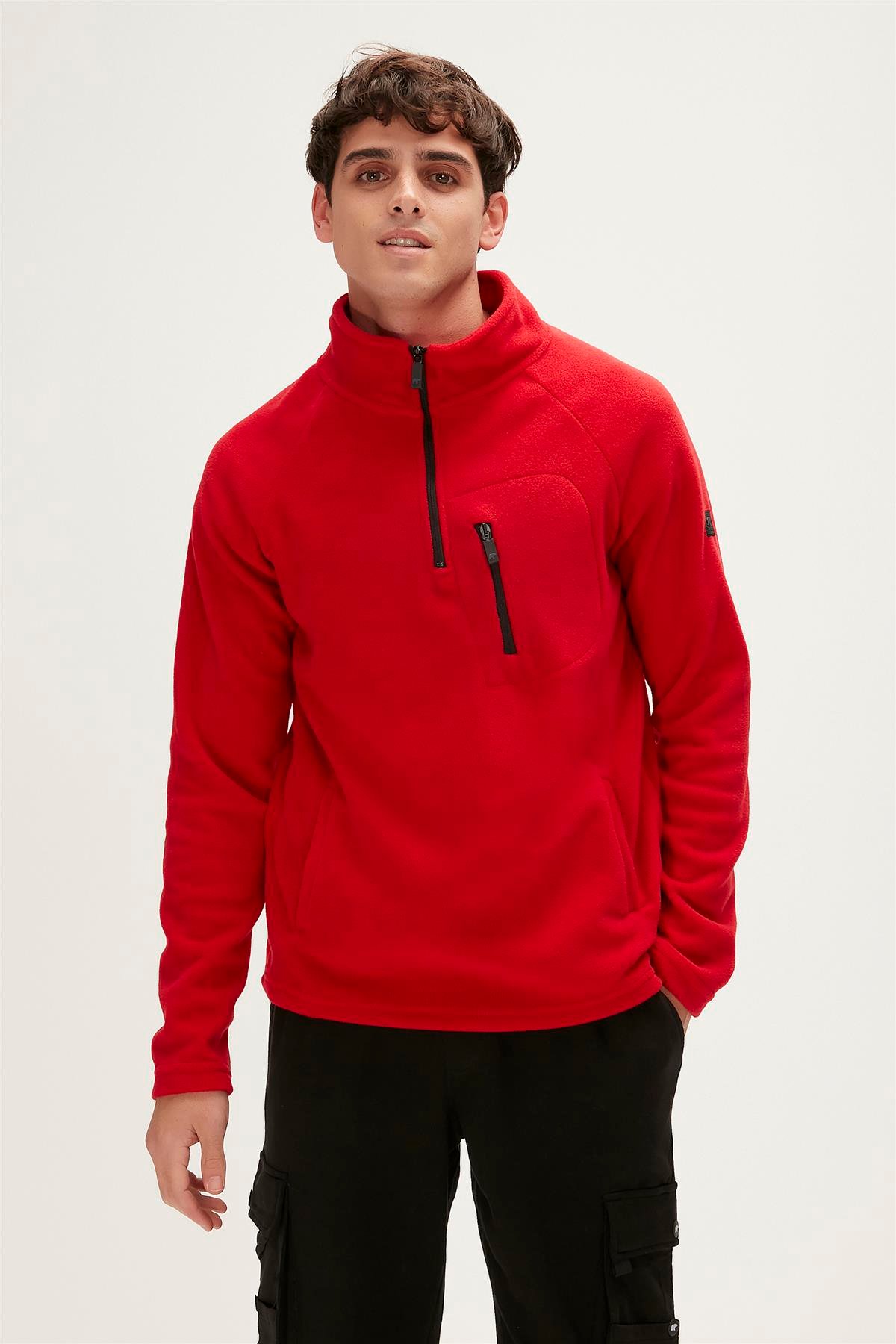 Husky Half-Zip Kırmızı Yarım Fermuarlı Erkek Polar Sweatshirt