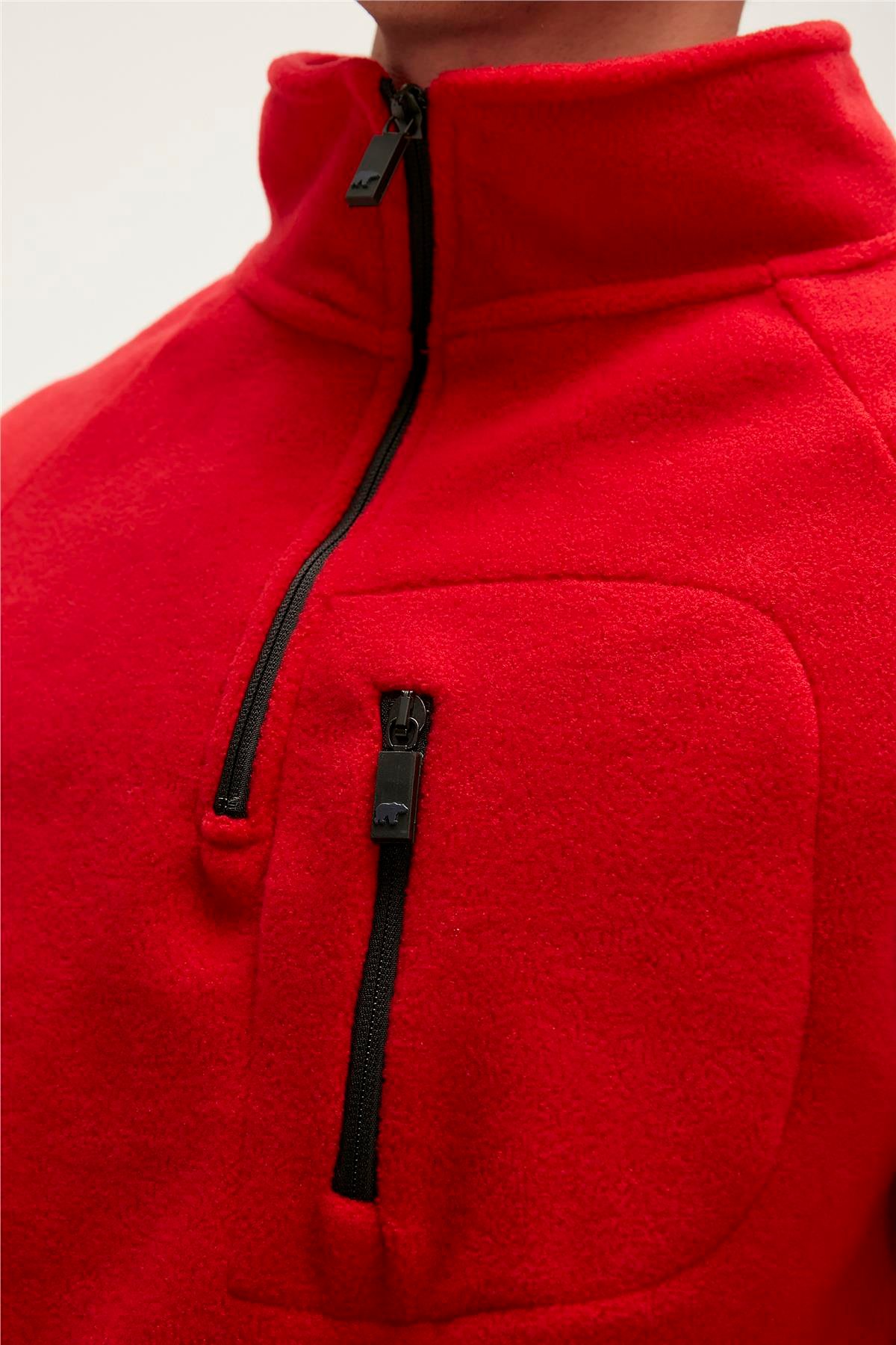 Husky Half-Zip Kırmızı Yarım Fermuarlı Erkek Polar Sweatshirt