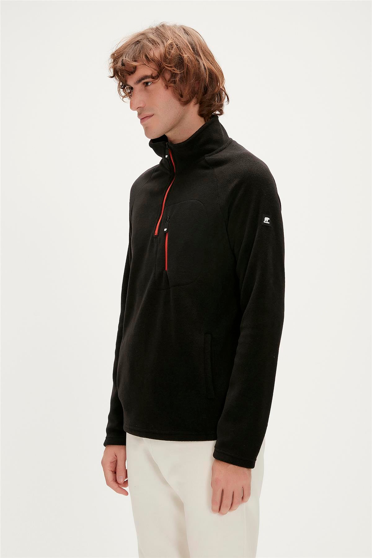 Husky Half-Zip Siyah Yarım Fermuarlı Erkek Polar Sweatshirt