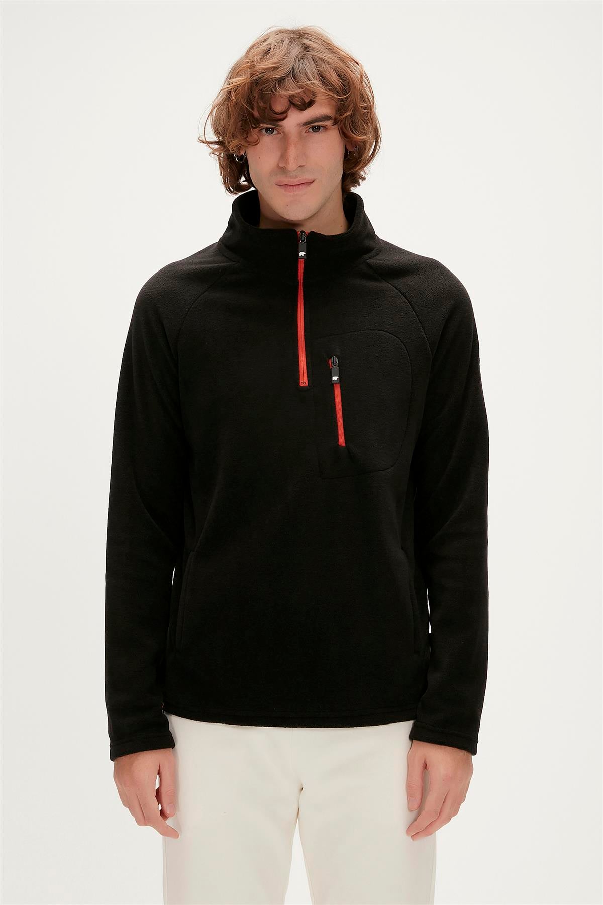 Husky Half-Zip Siyah Yarım Fermuarlı Erkek Polar Sweatshirt