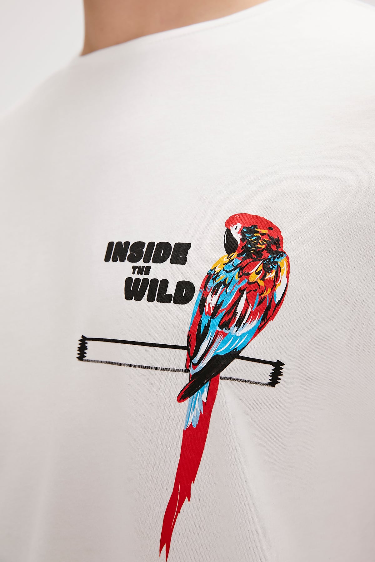 Macaw Beyaz Baskılı Erkek Tişört