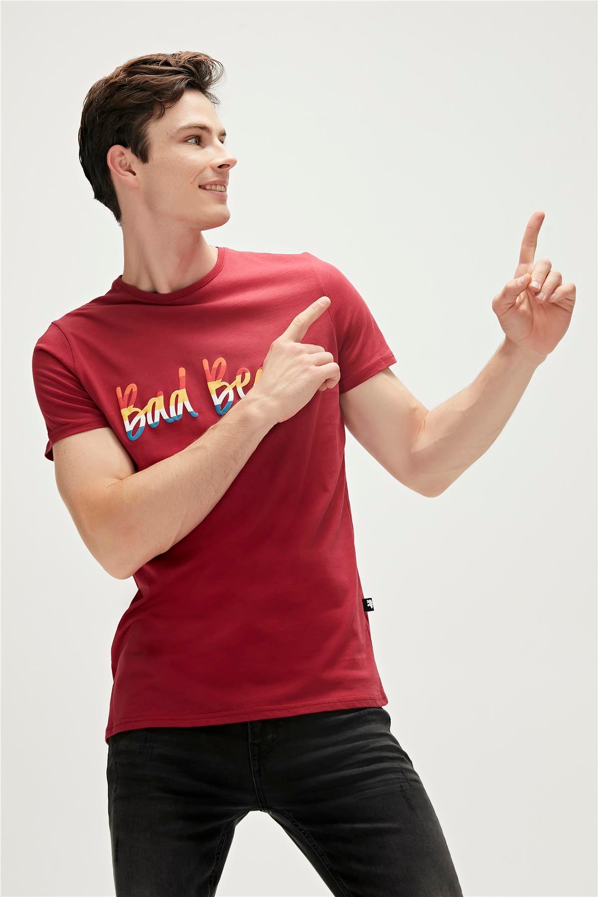 Manuscript T-Shirt Bordo Baskılı Erkek Tişört 