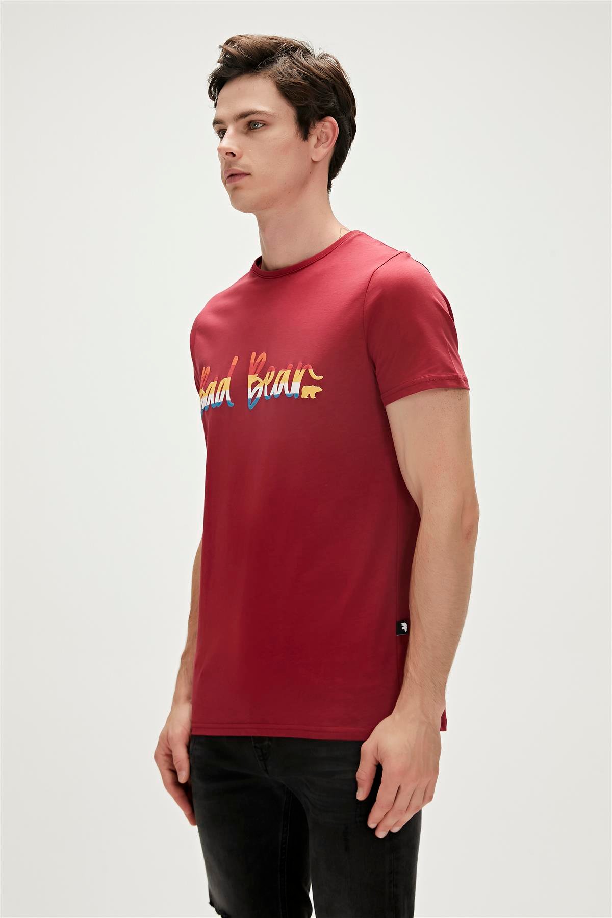 Manuscript T-Shirt Bordo Baskılı Erkek Tişört 