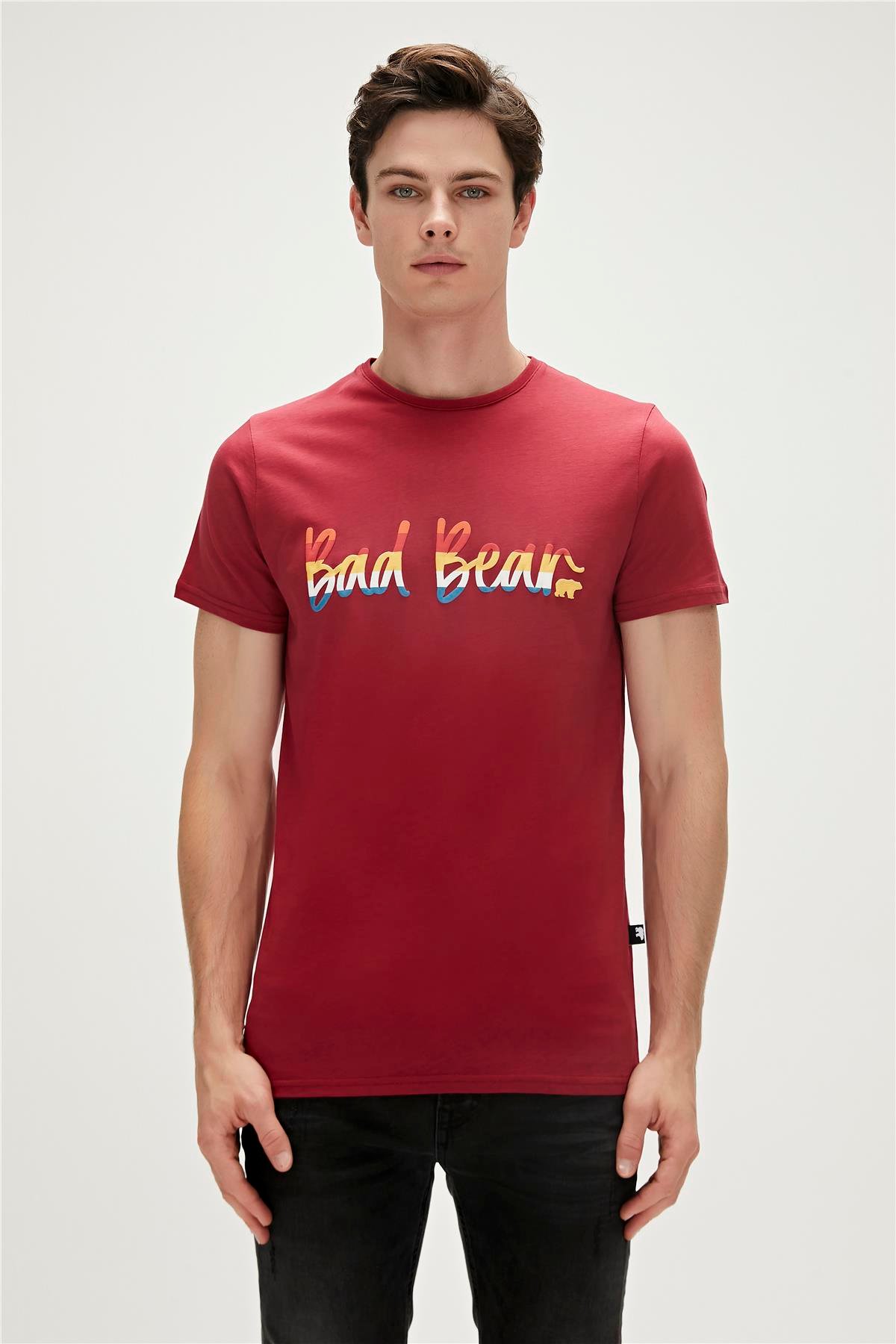 Manuscript T-Shirt Bordo Baskılı Erkek Tişört 