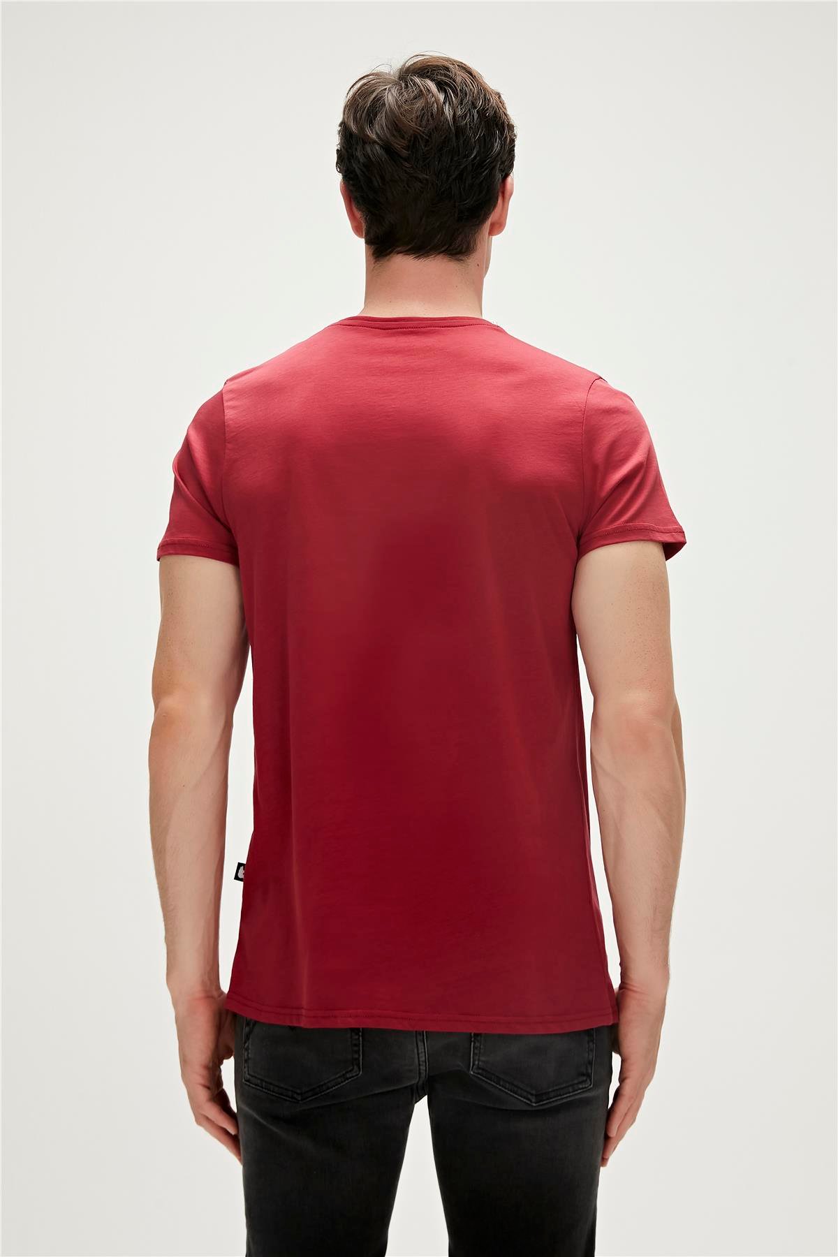 Manuscript T-Shirt Bordo Baskılı Erkek Tişört 
