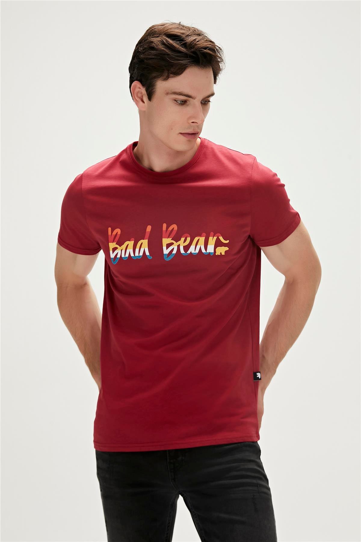 Manuscript T-Shirt Bordo Baskılı Erkek Tişört 
