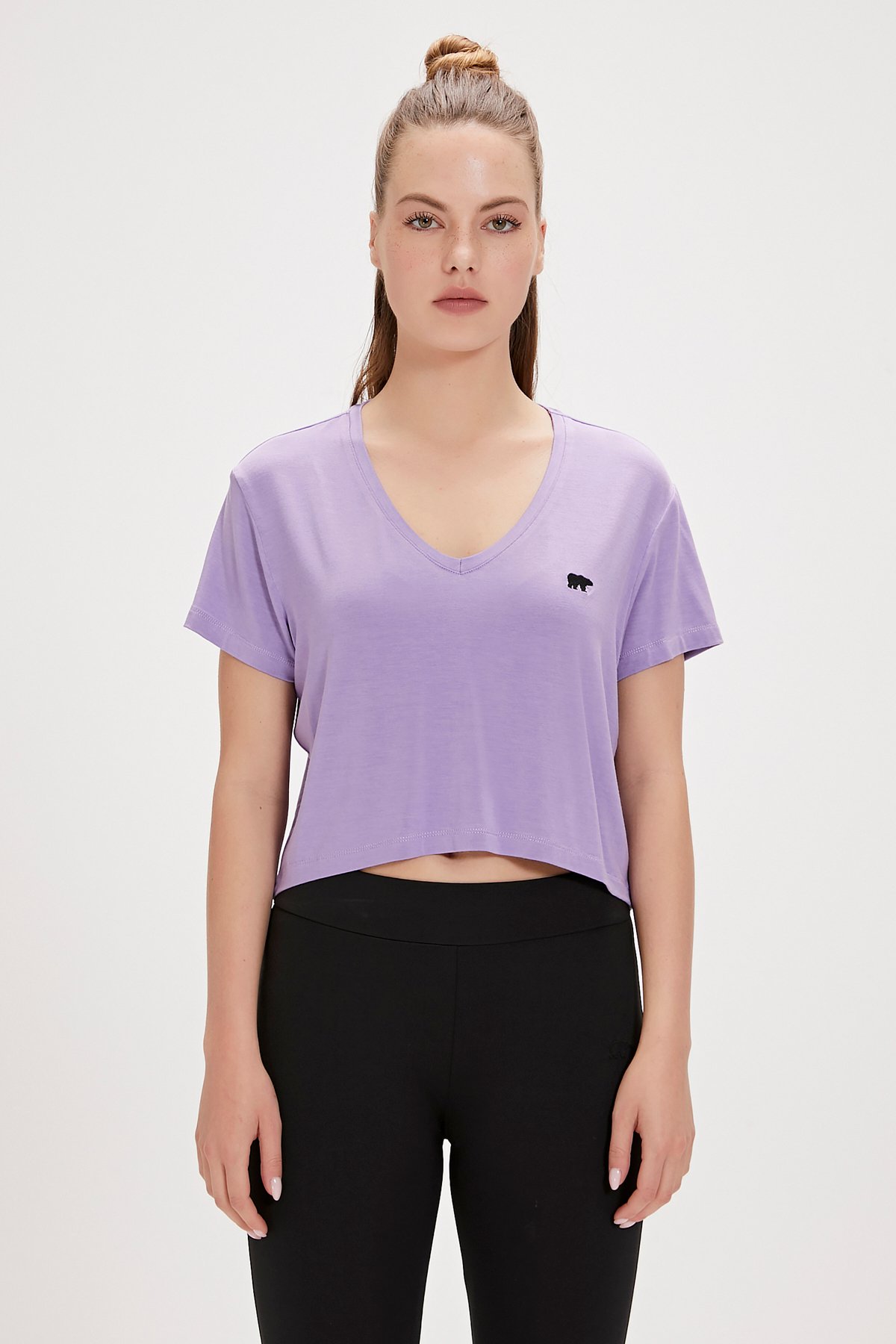 Menas Mor V Yaka Kadın Tişört