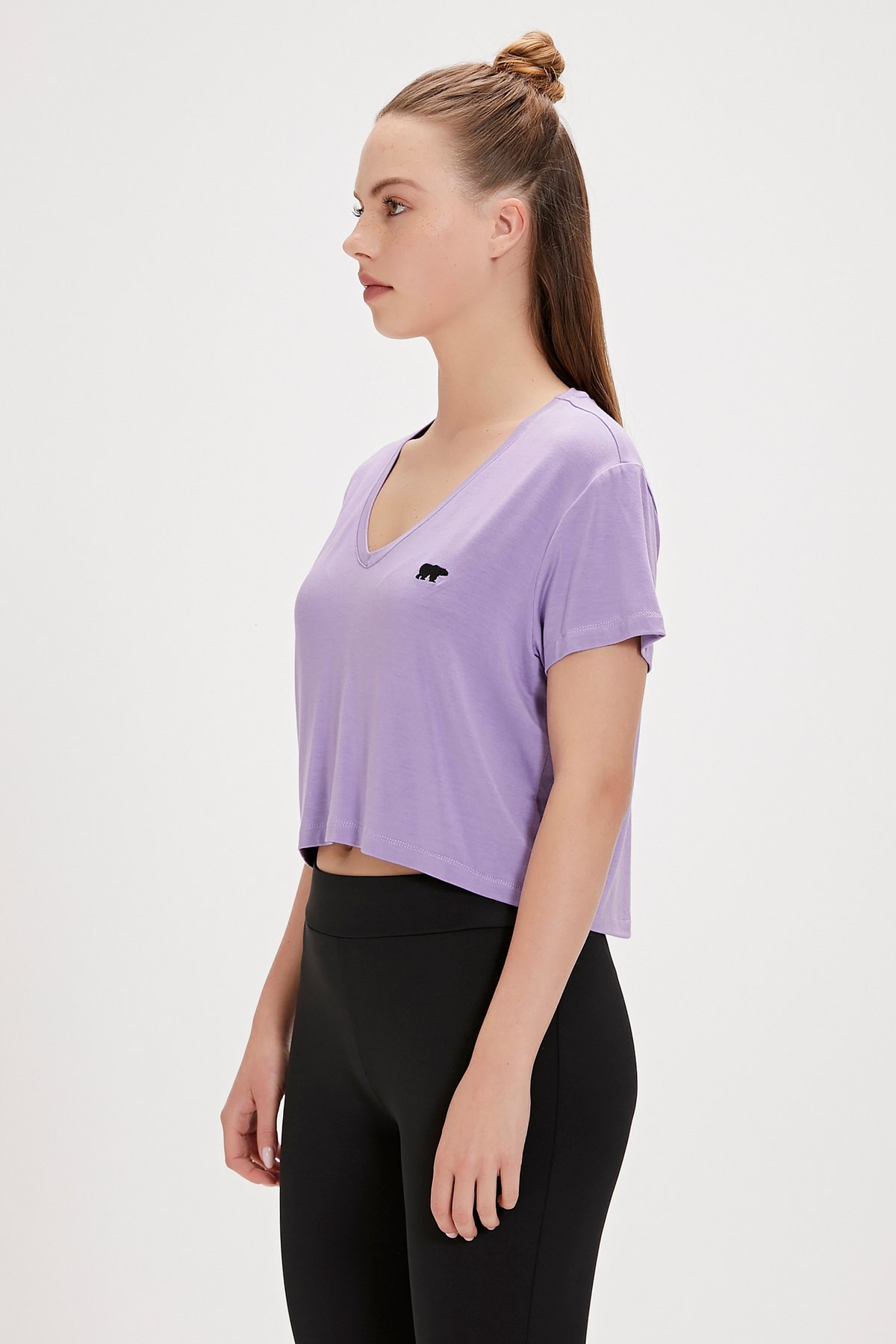 Menas Mor V Yaka Kadın Tişört