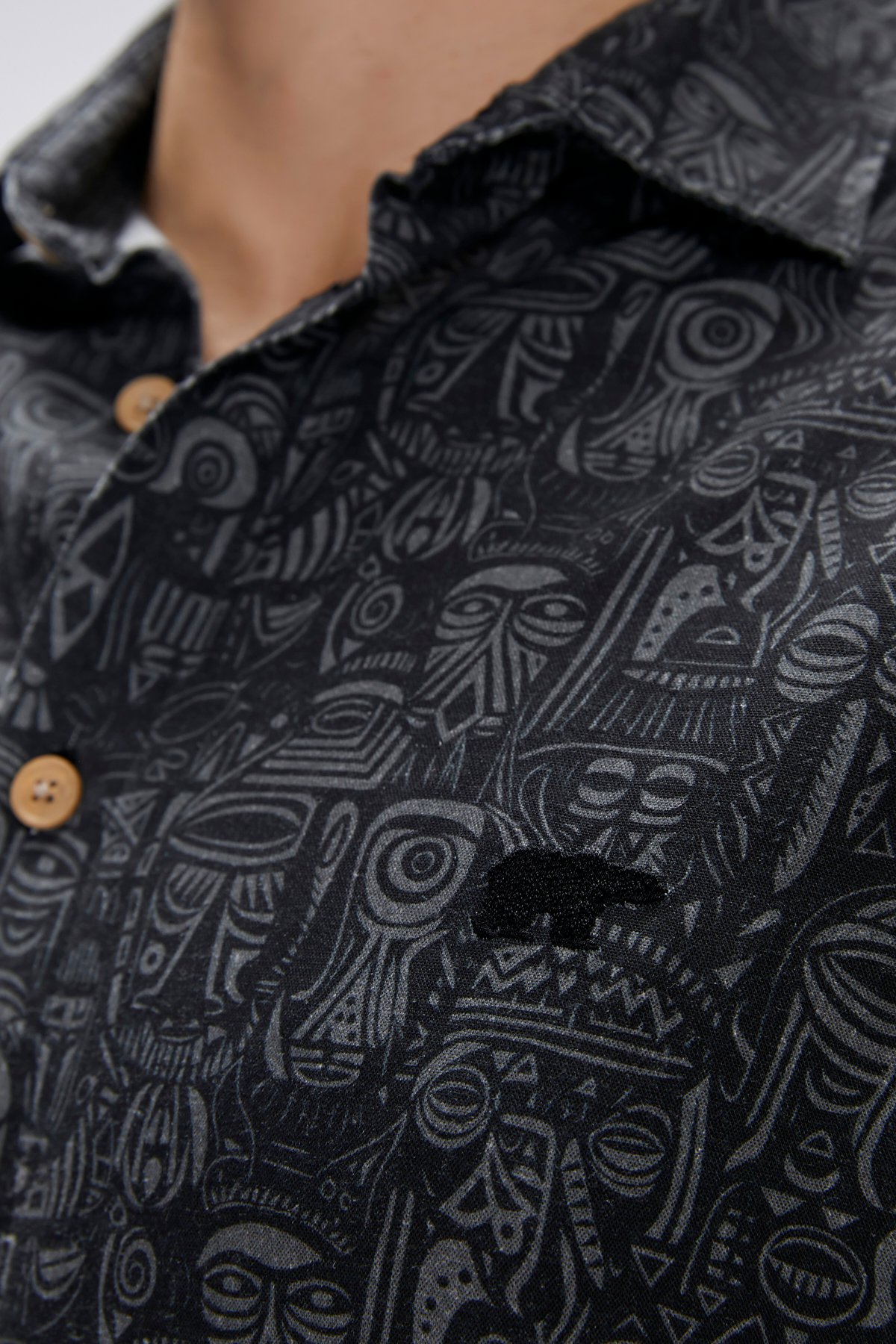 Merle Siyah Kısa Kollu Baskılı Erkek Gömlek