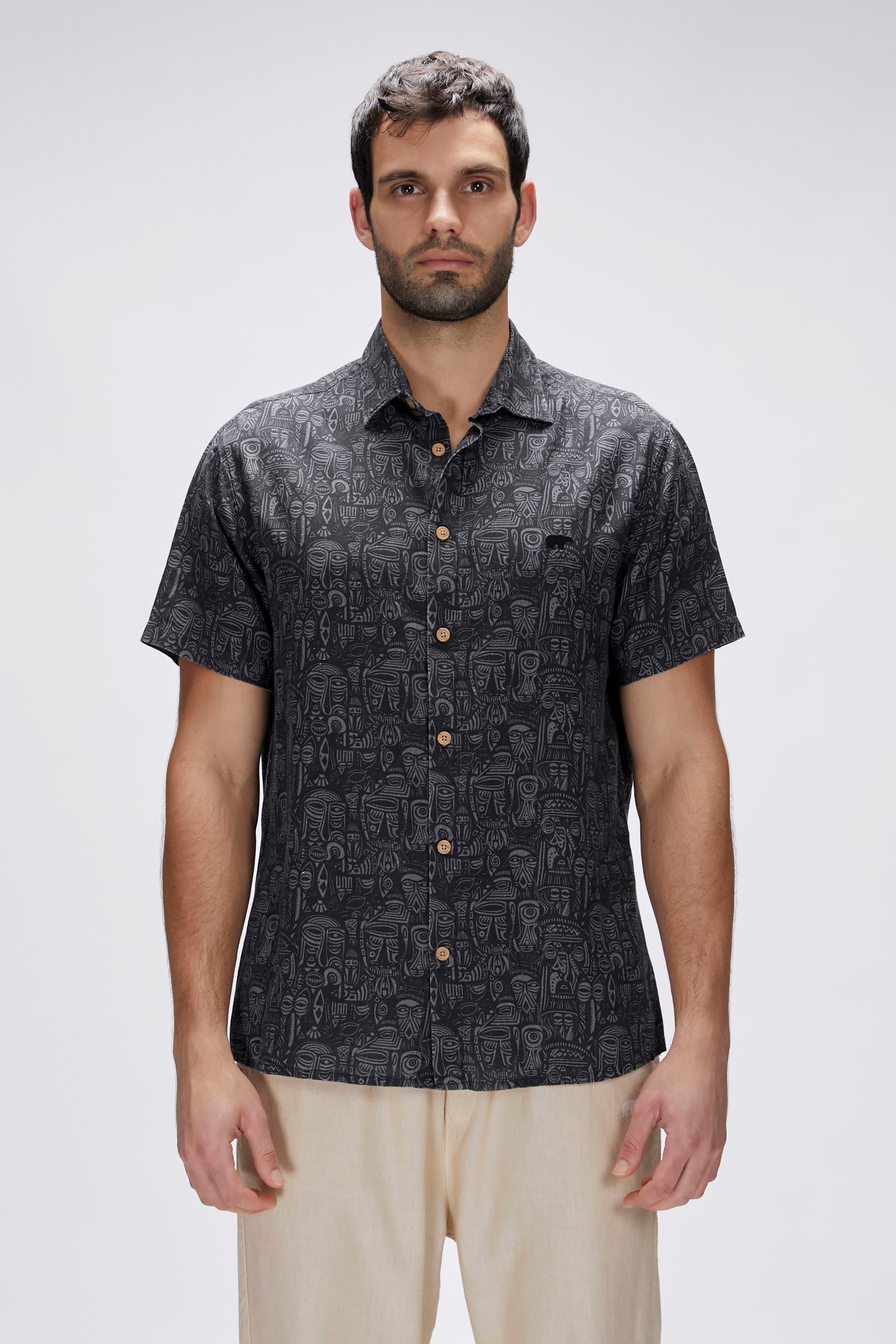 Merle Siyah Kısa Kollu Baskılı Erkek Gömlek