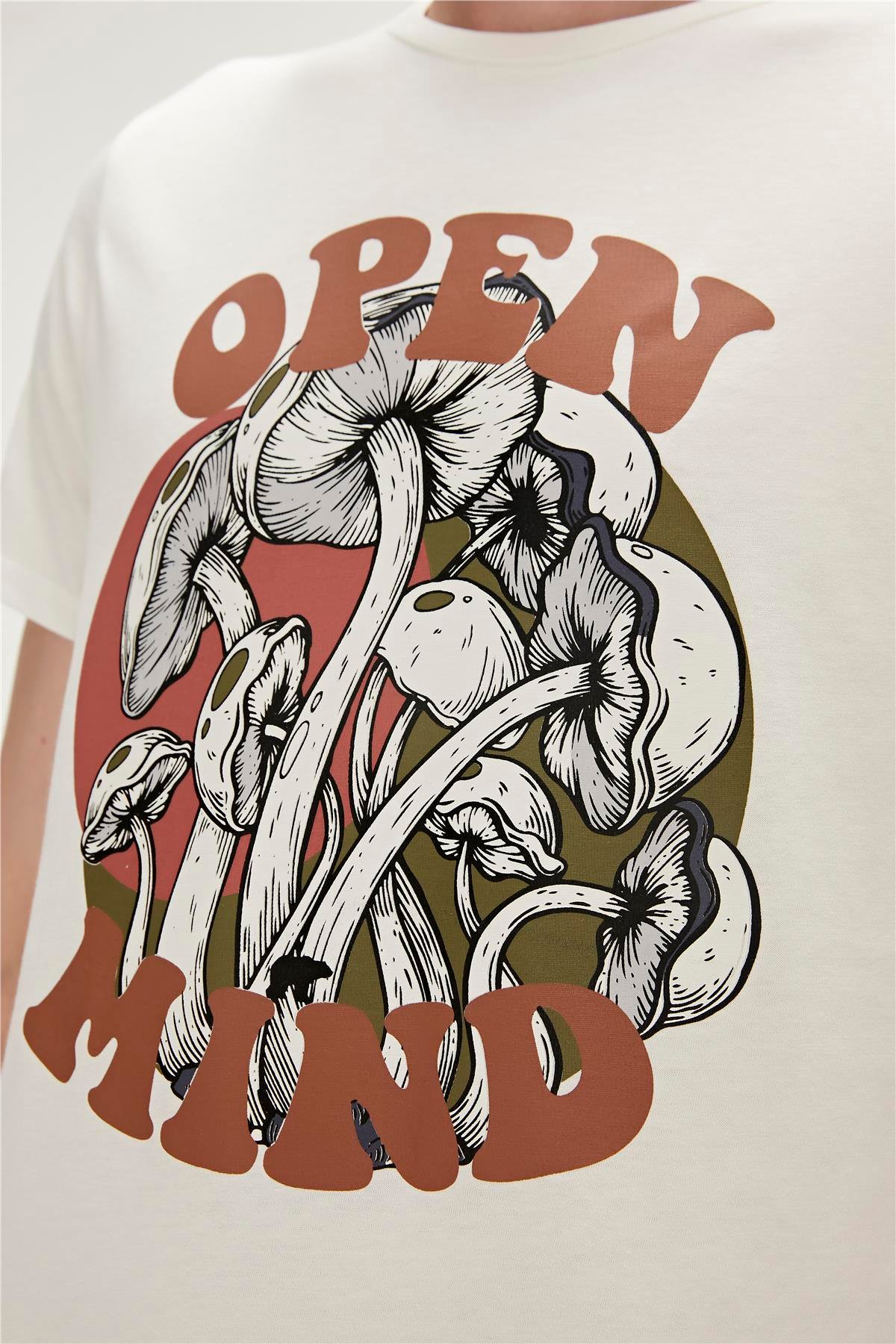 Open Mind T-Shirt Marshmallow Beyaz Baskılı Erkek Tişört 