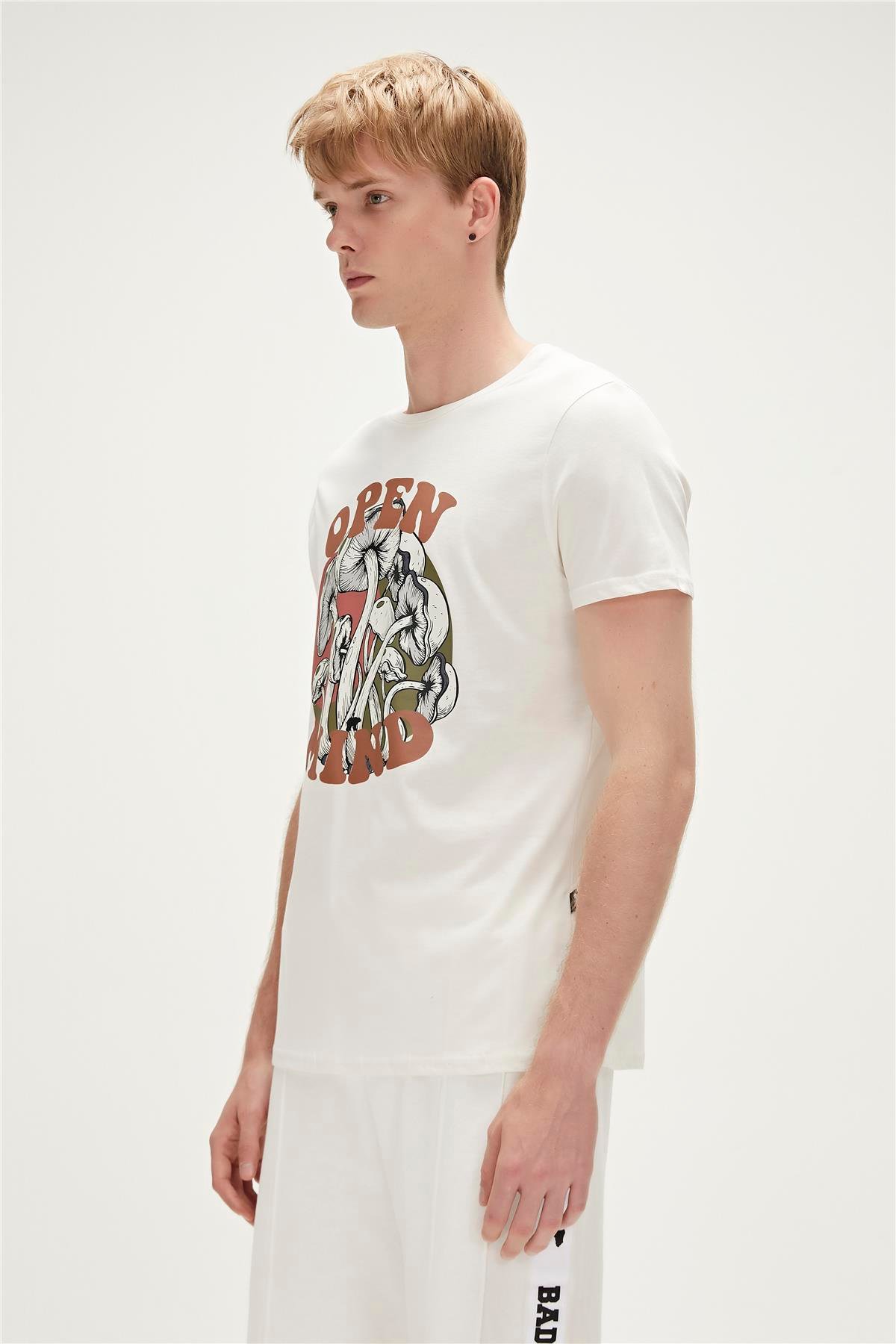 Open Mind T-Shirt Marshmallow Beyaz Baskılı Erkek Tişört 