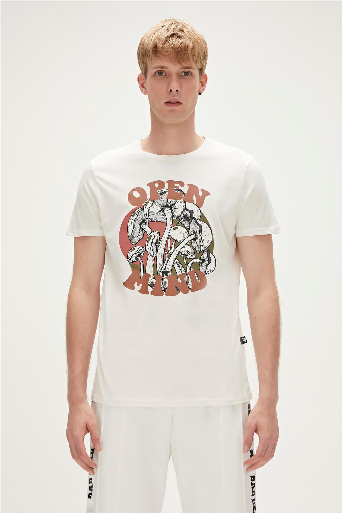 Open Mind T-Shirt Marshmallow Beyaz Baskılı Erkek Tişört 