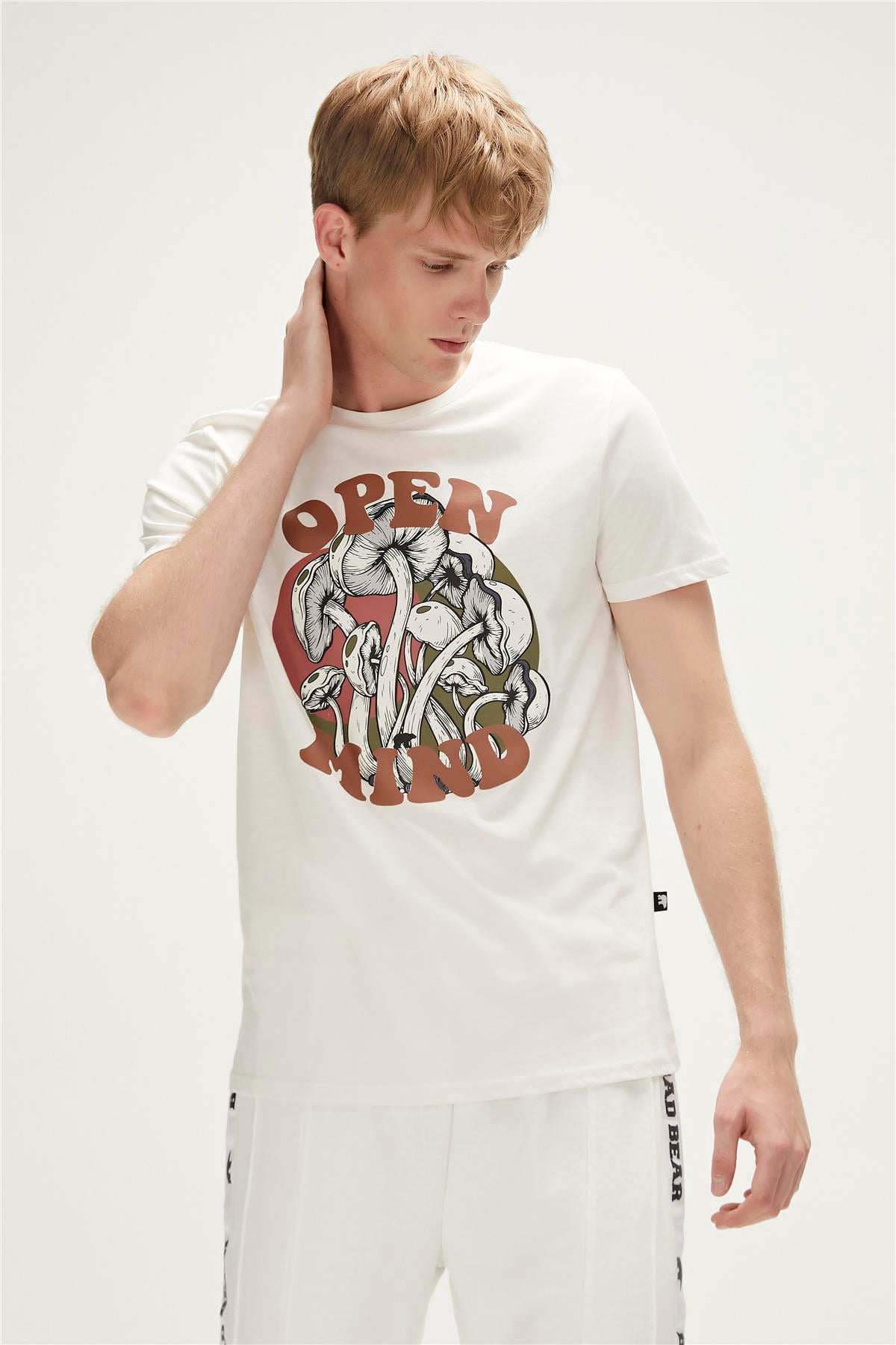 Open Mind T-Shirt Marshmallow Beyaz Baskılı Erkek Tişört 