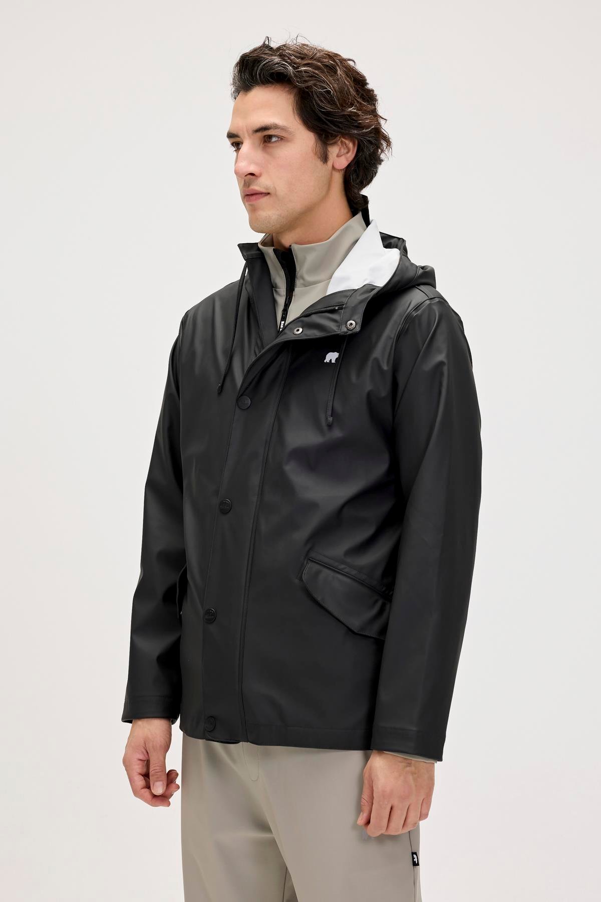 Patrol Raincoat Siyah Erkek Kapüşonlu Yağmurluk 