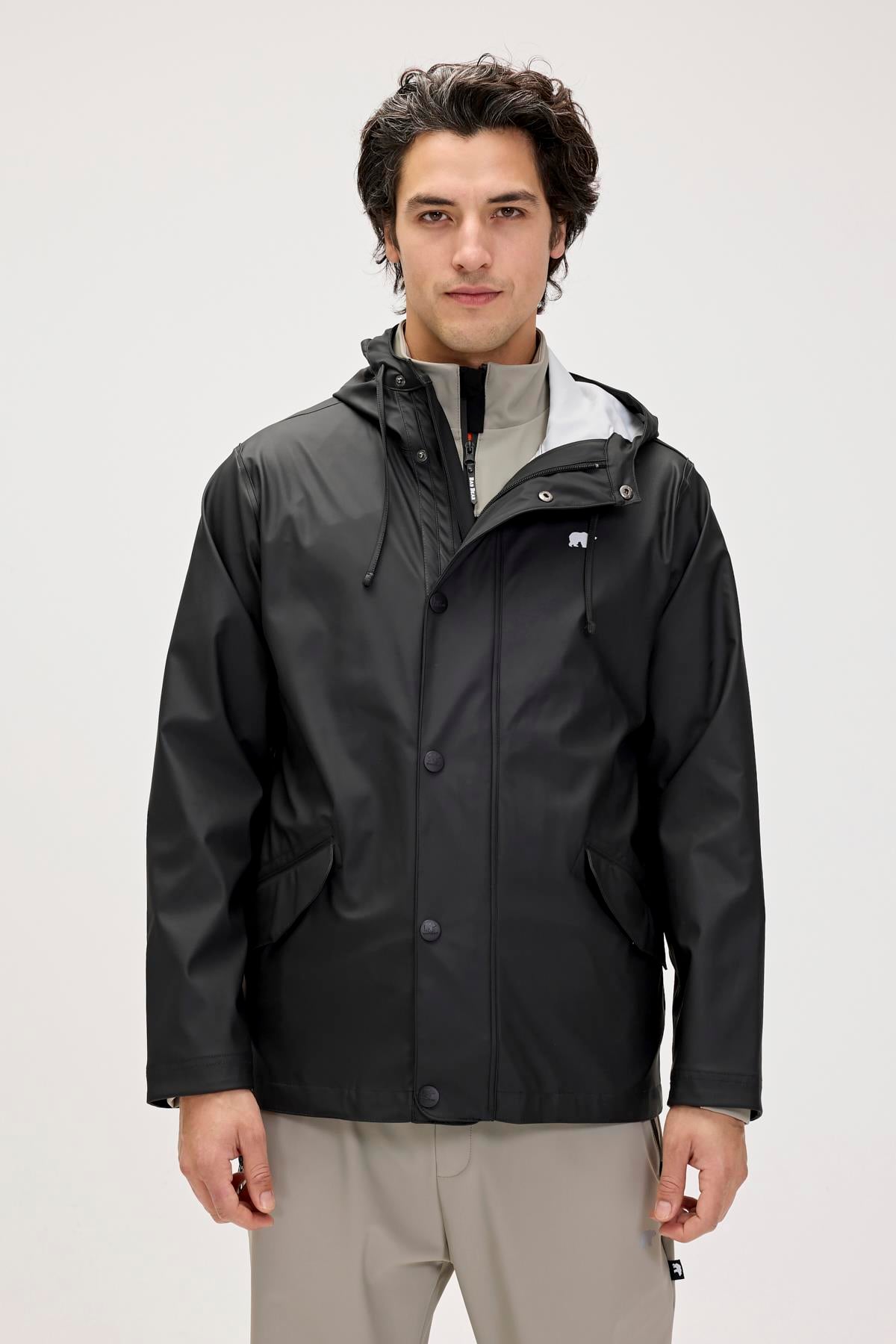 Patrol Raincoat Siyah Erkek Kapüşonlu Yağmurluk 