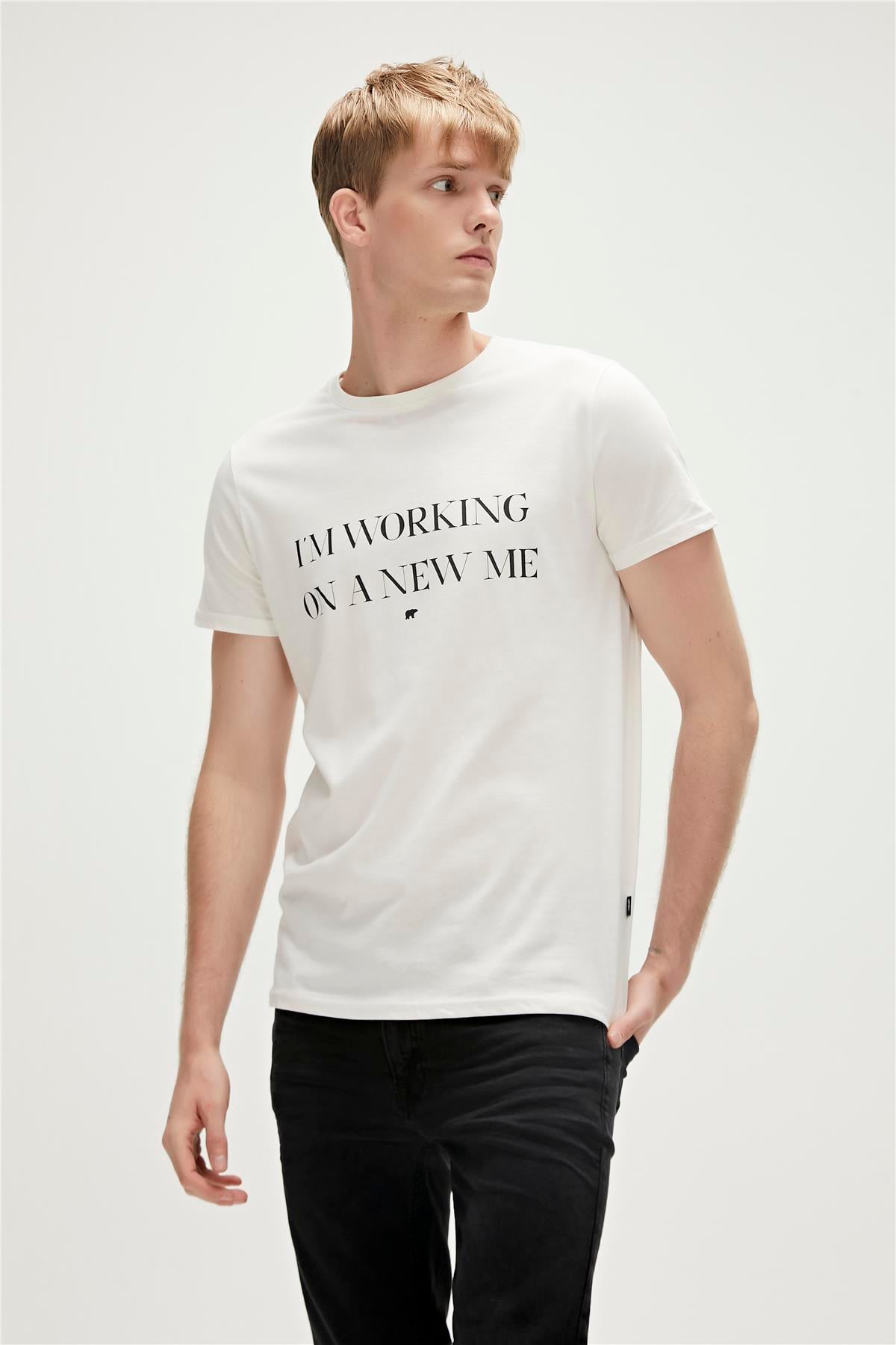 Persona T-Shirt Off-White Beyaz Baskılı Erkek Tişört 
