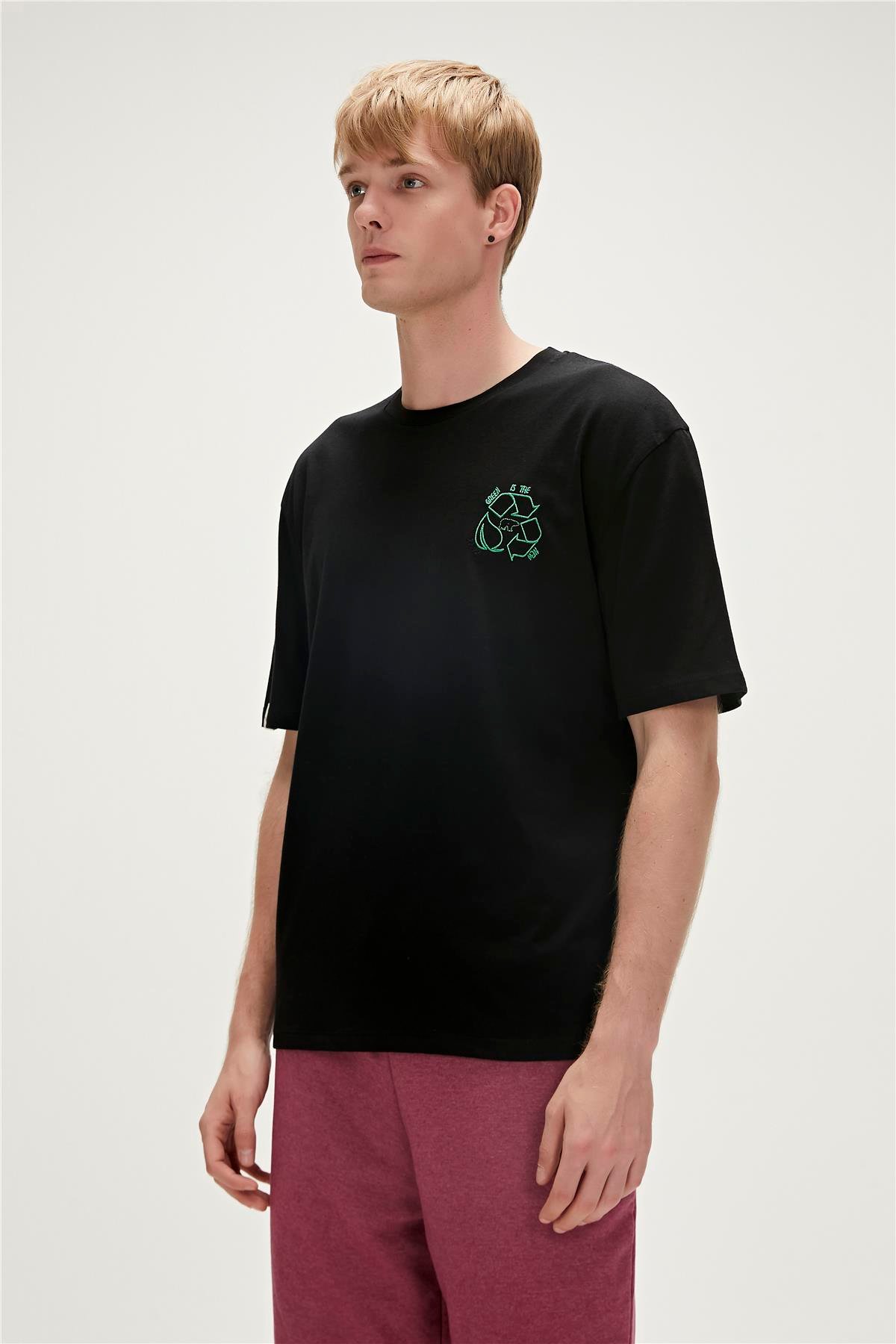 Re-Black Recycle Siyah T-Shirt Baskılı Erkek Tişört