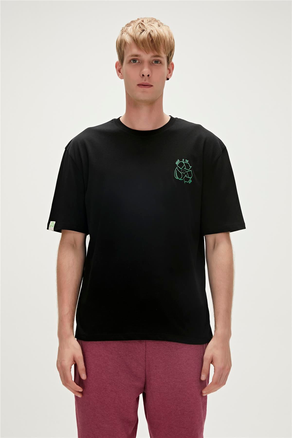 Re-Black Recycle Siyah T-Shirt Baskılı Erkek Tişört