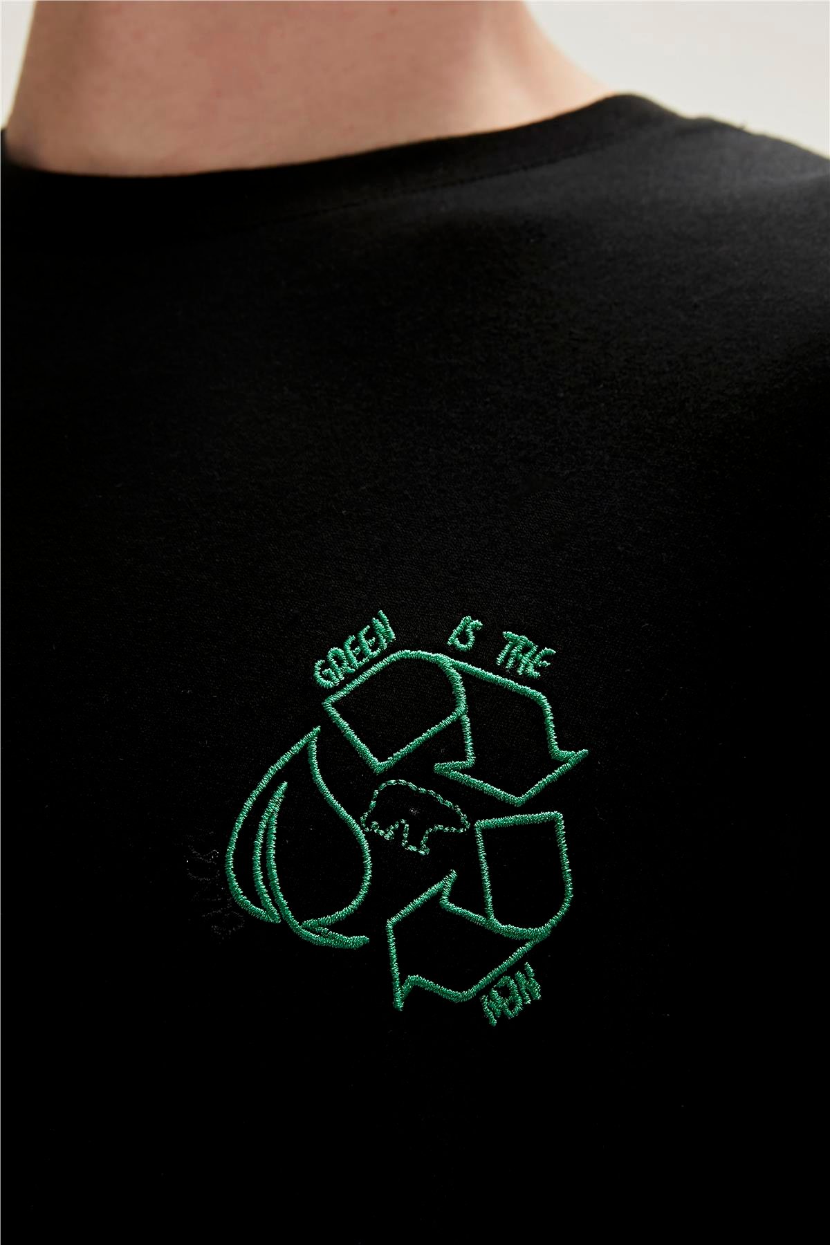 Re-Black Recycle Siyah T-Shirt Baskılı Erkek Tişört