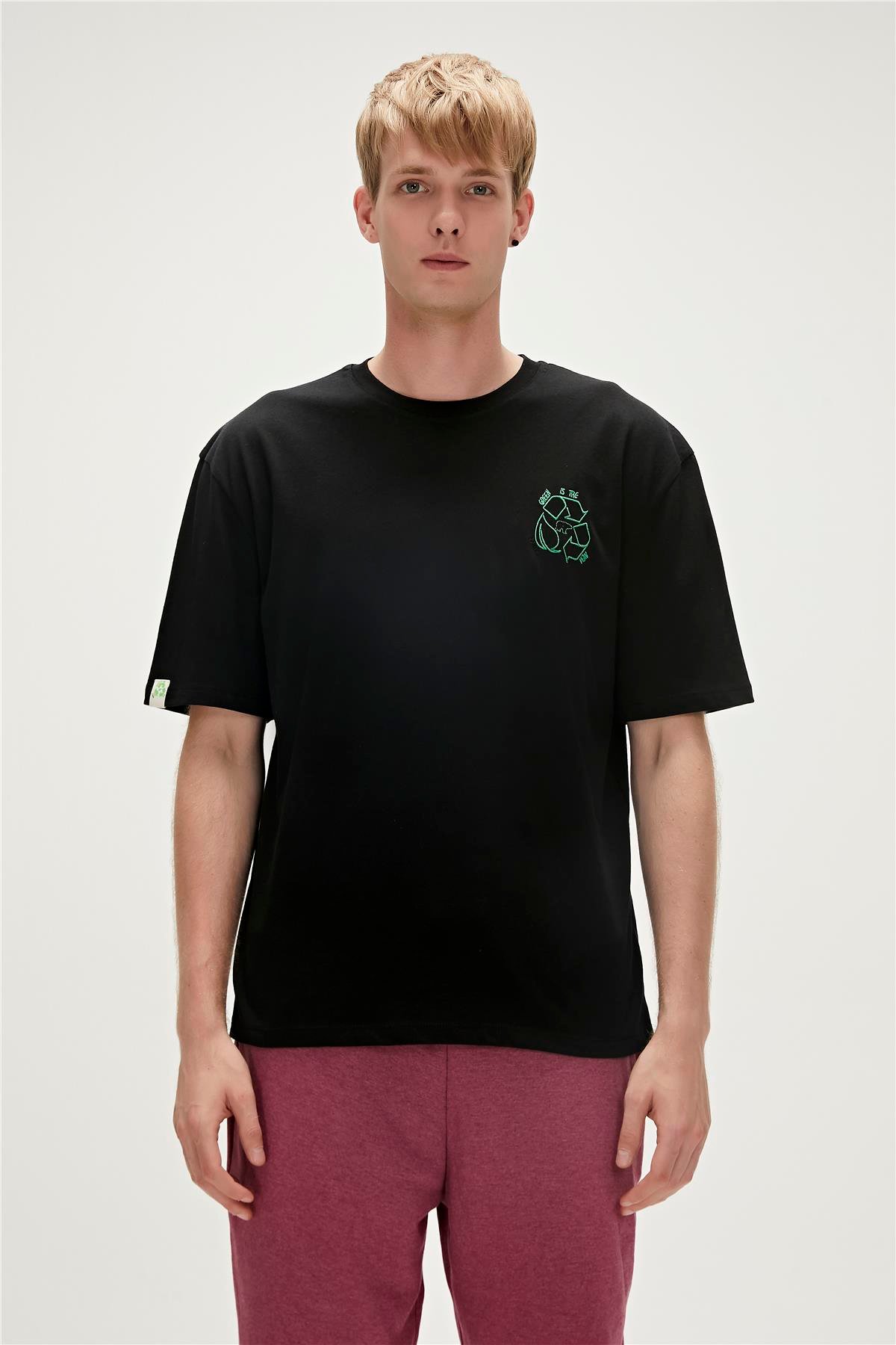 Re-Black Recycle Siyah T-Shirt Baskılı Erkek Tişört