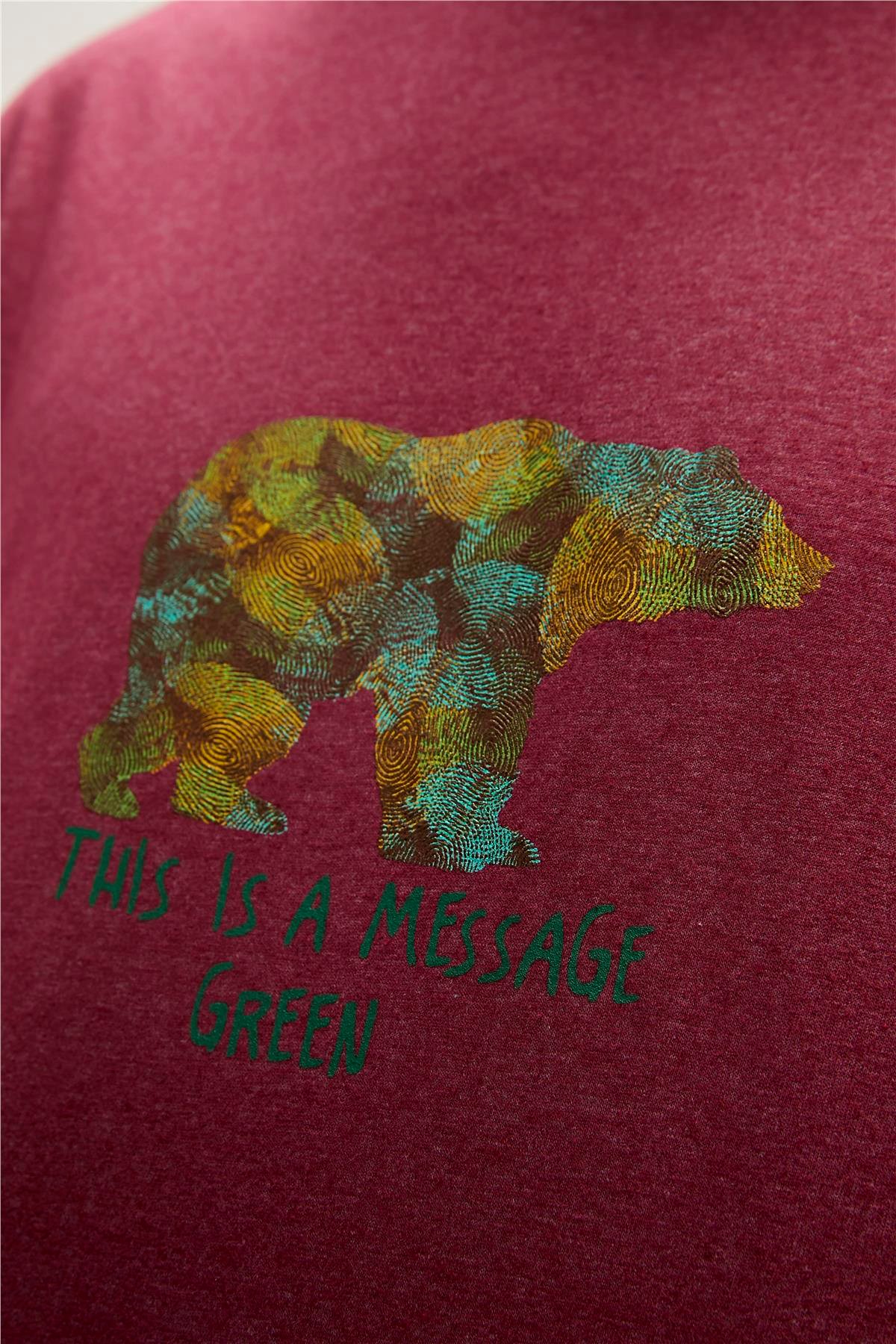 Re-Finger Recycle Bordo T-Shirt Baskılı Erkek Tişört