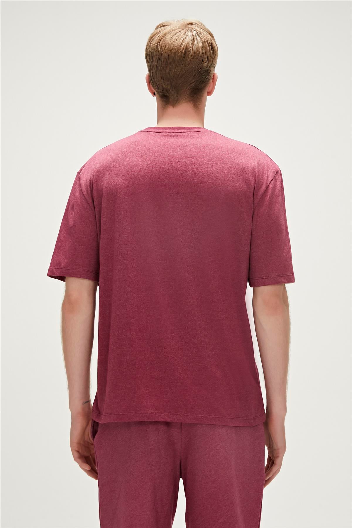 Re-Finger Recycle Bordo T-Shirt Baskılı Erkek Tişört