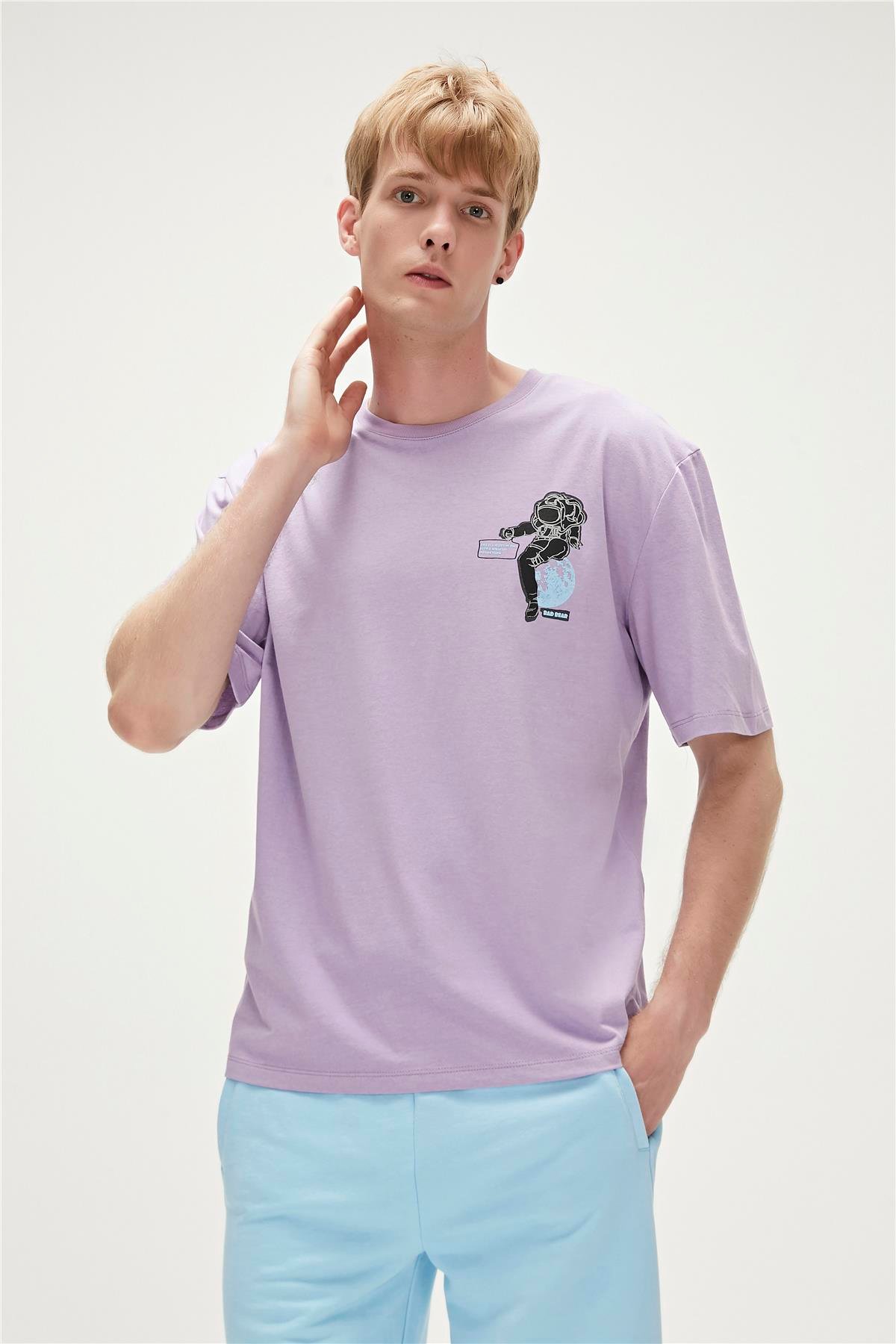 Re-Life Recycle Lavanta Mor T-Shirt Baskılı Erkek Tişört