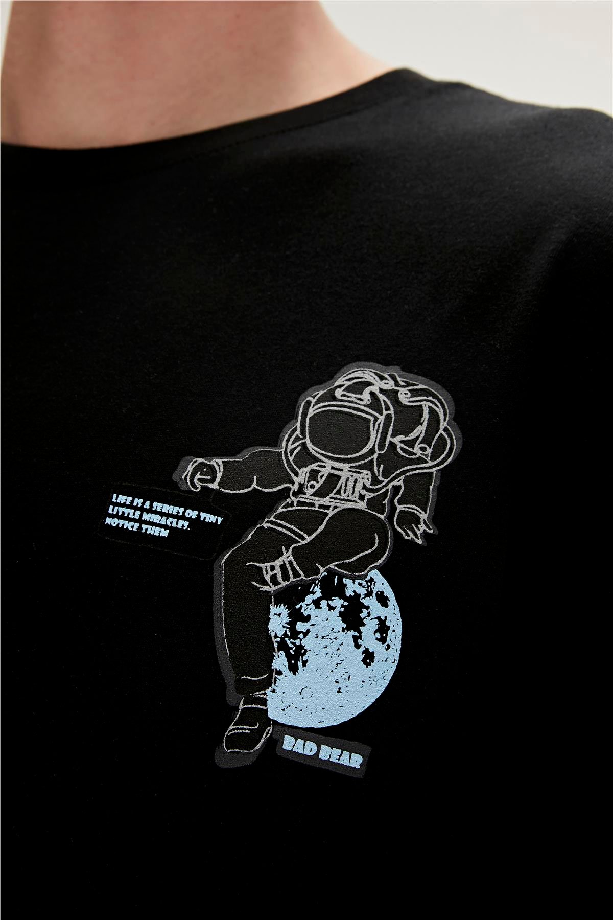 Re-Life Recycle Siyah T-Shirt Baskılı Erkek Tişört