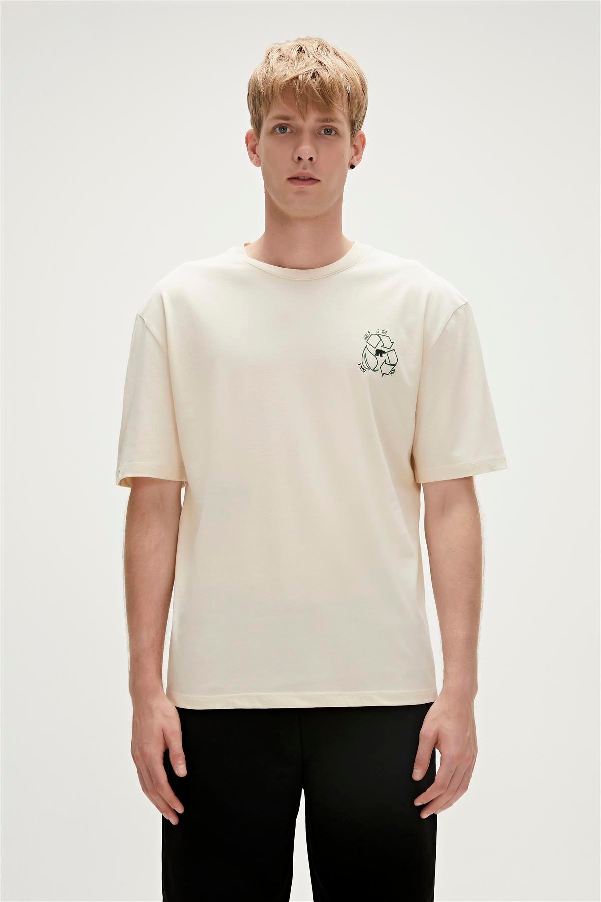 Re-World Recycle Marshmallow Beyaz T-Shirt Baskılı Erkek Tişört