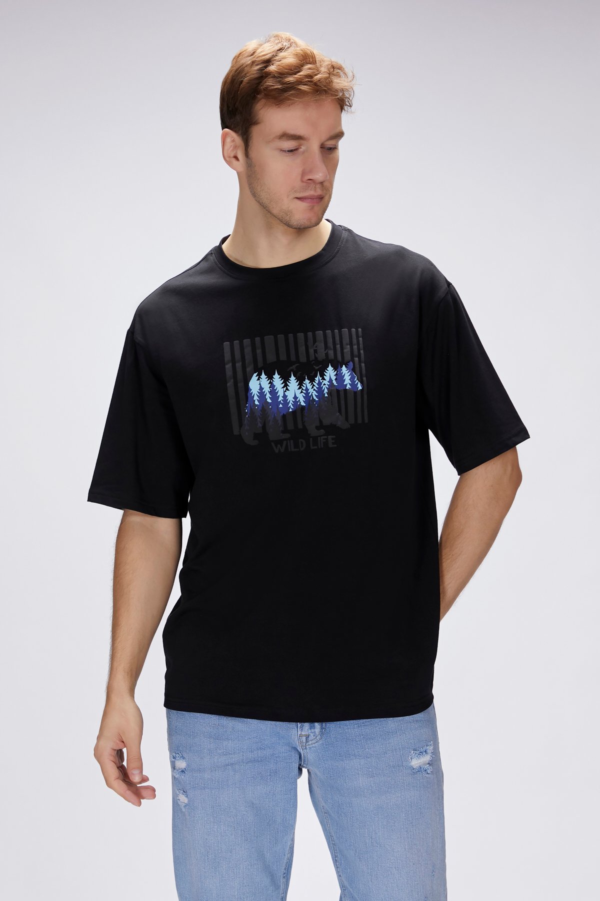 Reid Siyah Erkek Oversize Tişört